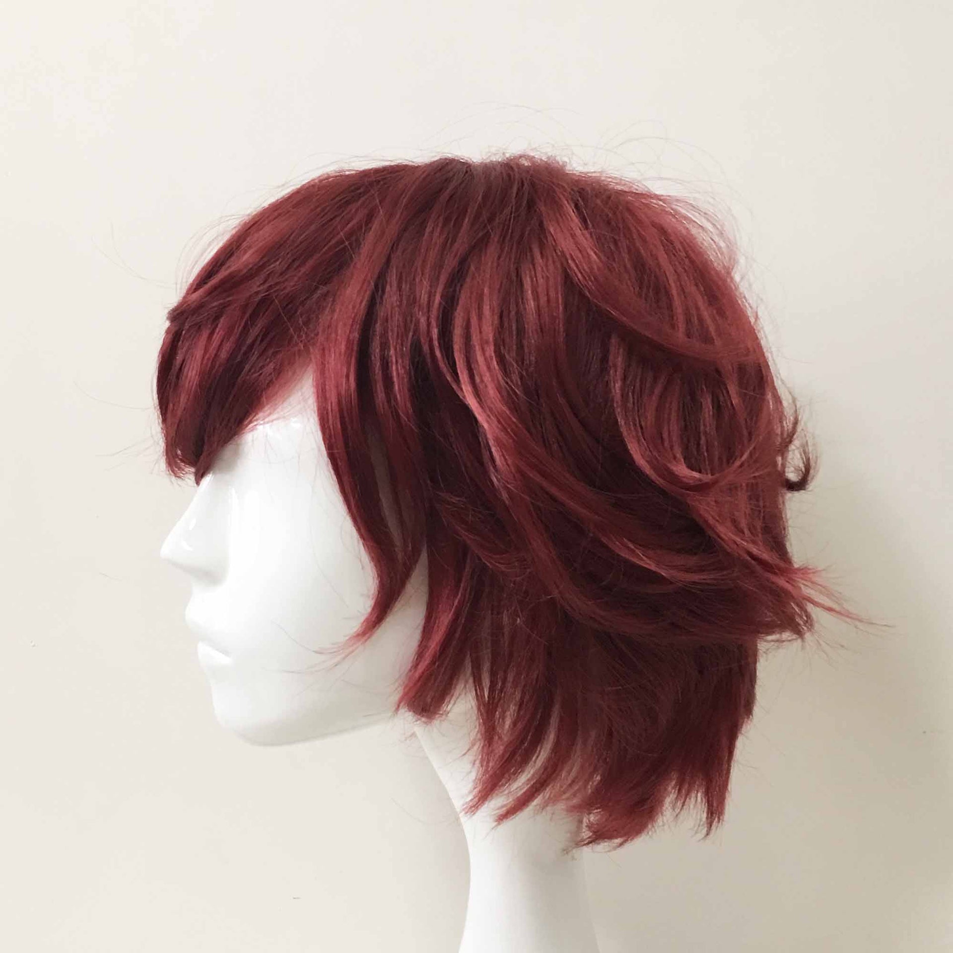 nevermindyrhead Men Unisex Dark Red Short Straight Fringe Bangs Cosplay Wig