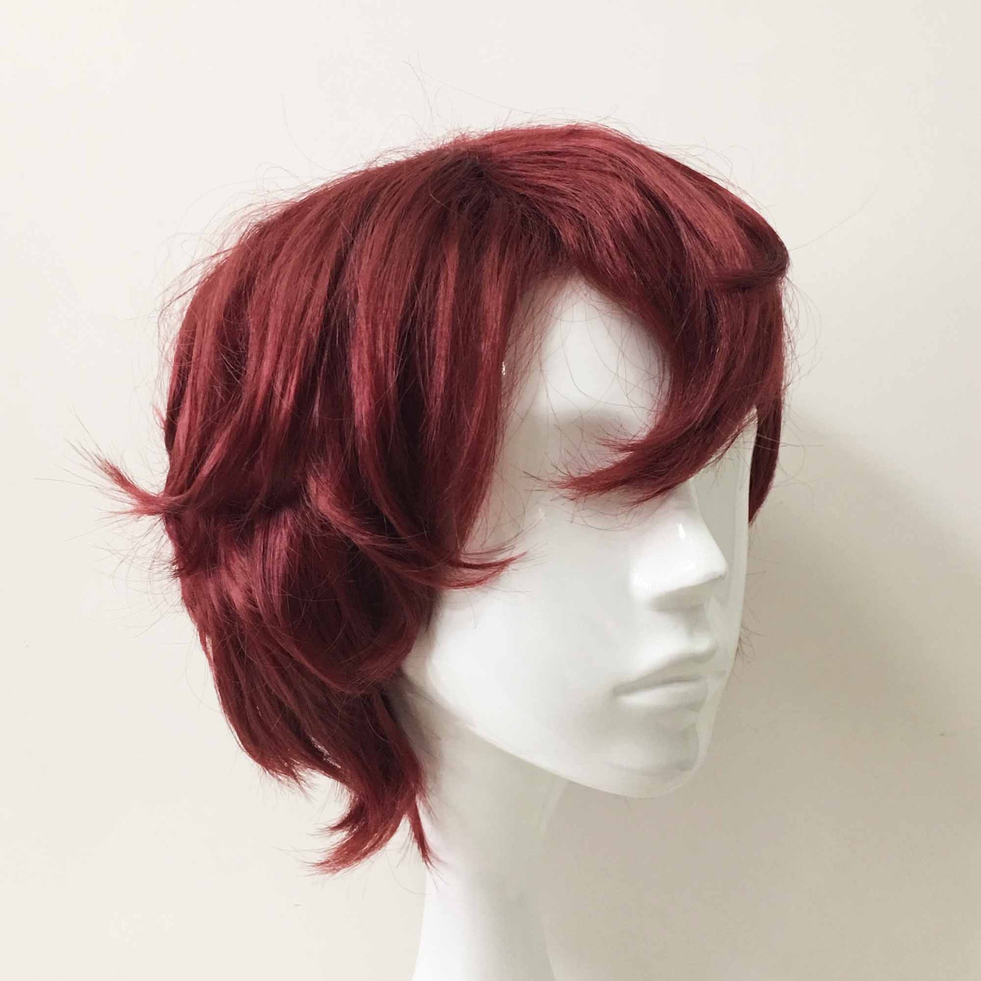 nevermindyrhead Men Unisex Dark Red Short Straight Fringe Bangs Cosplay Wig