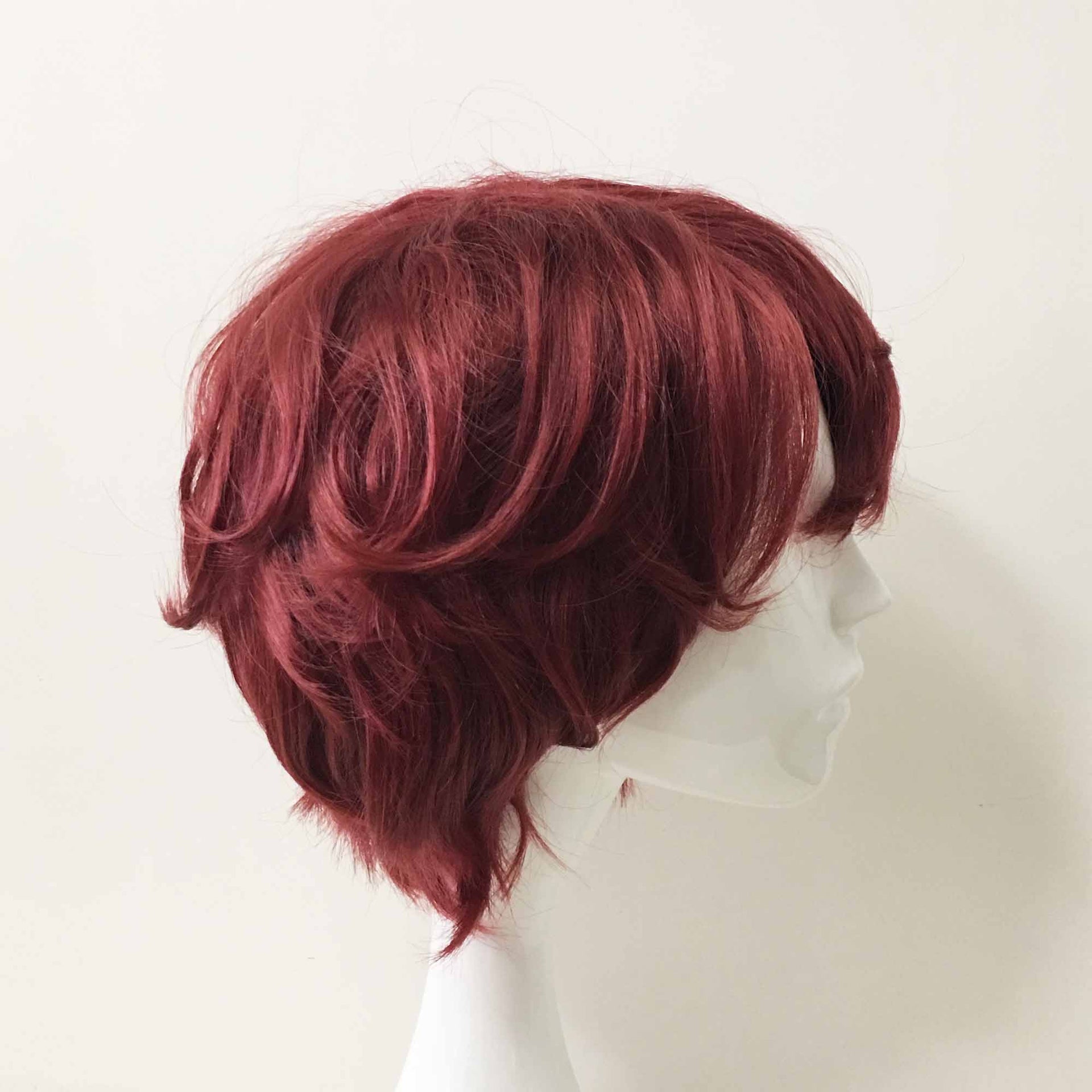nevermindyrhead Men Unisex Dark Red Short Straight Fringe Bangs Cosplay Wig