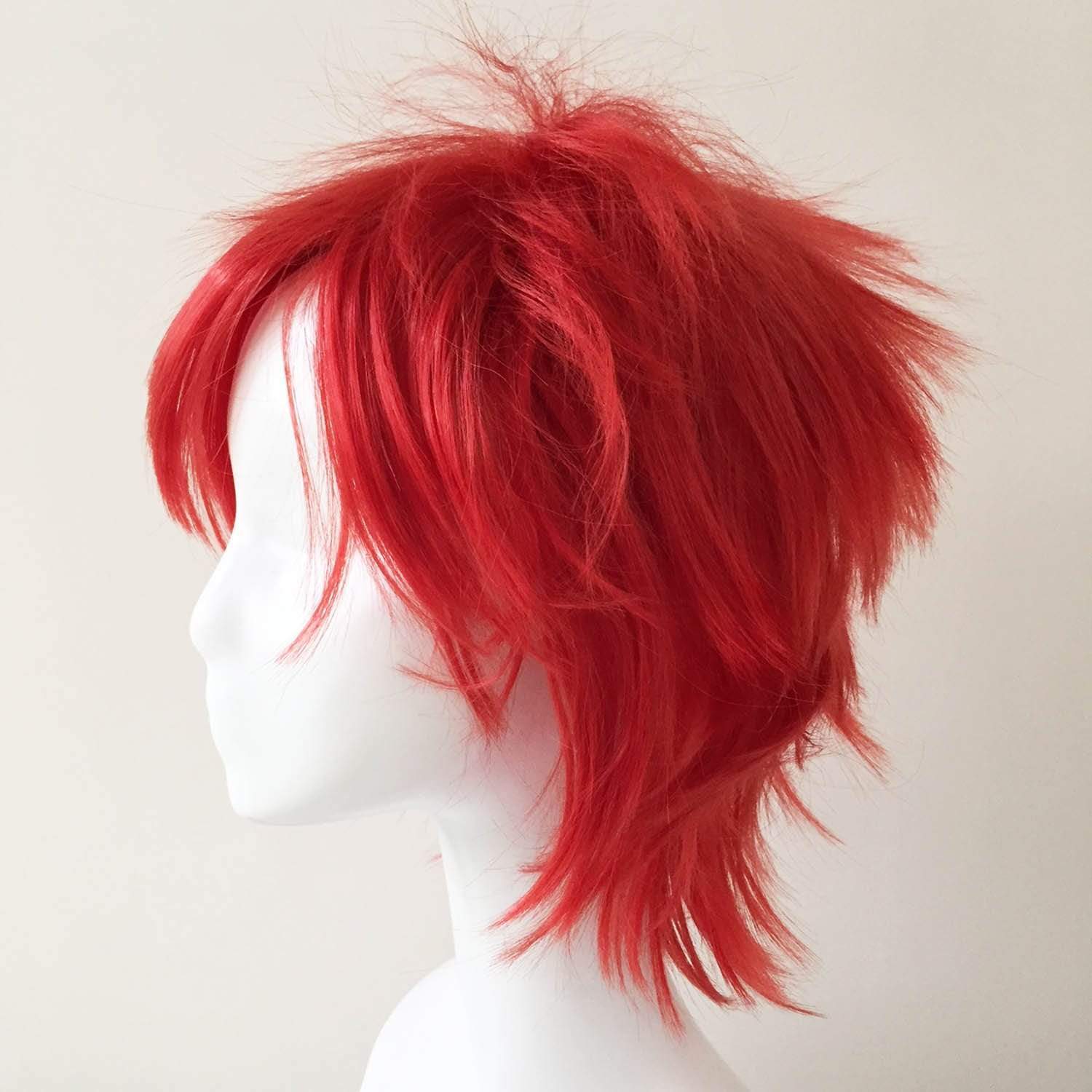 nevermindyrhead Men Unisex Red Short Straight Long Fringe Bangs Cosplay Wig