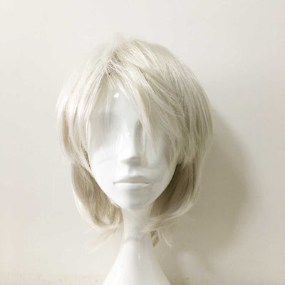 Men Unisex White Short Straight Long Bangs Cosplay Wig