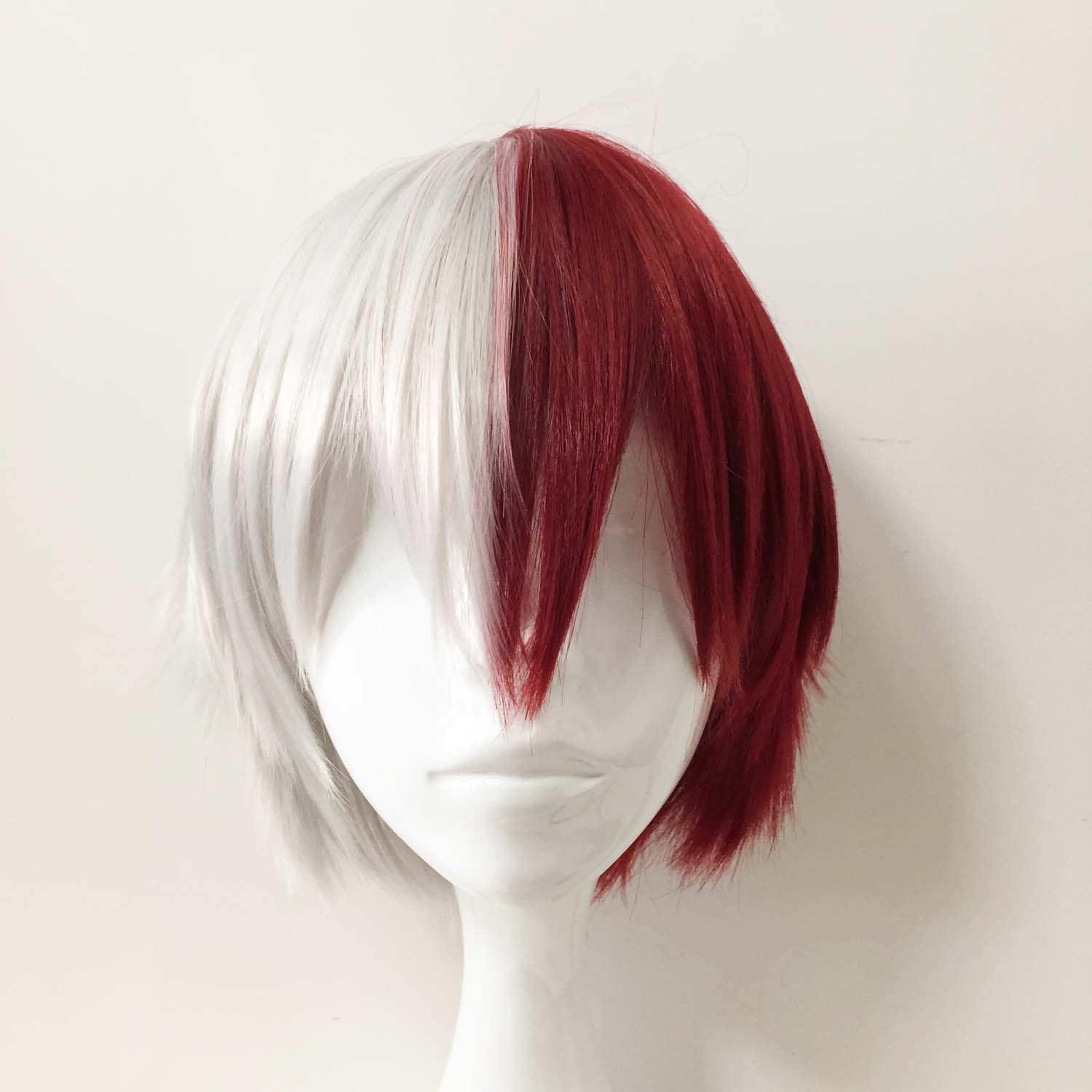 nevermindyrhead Men White Red Split Color Short Straight Fringe Bangs Cosplay Wig