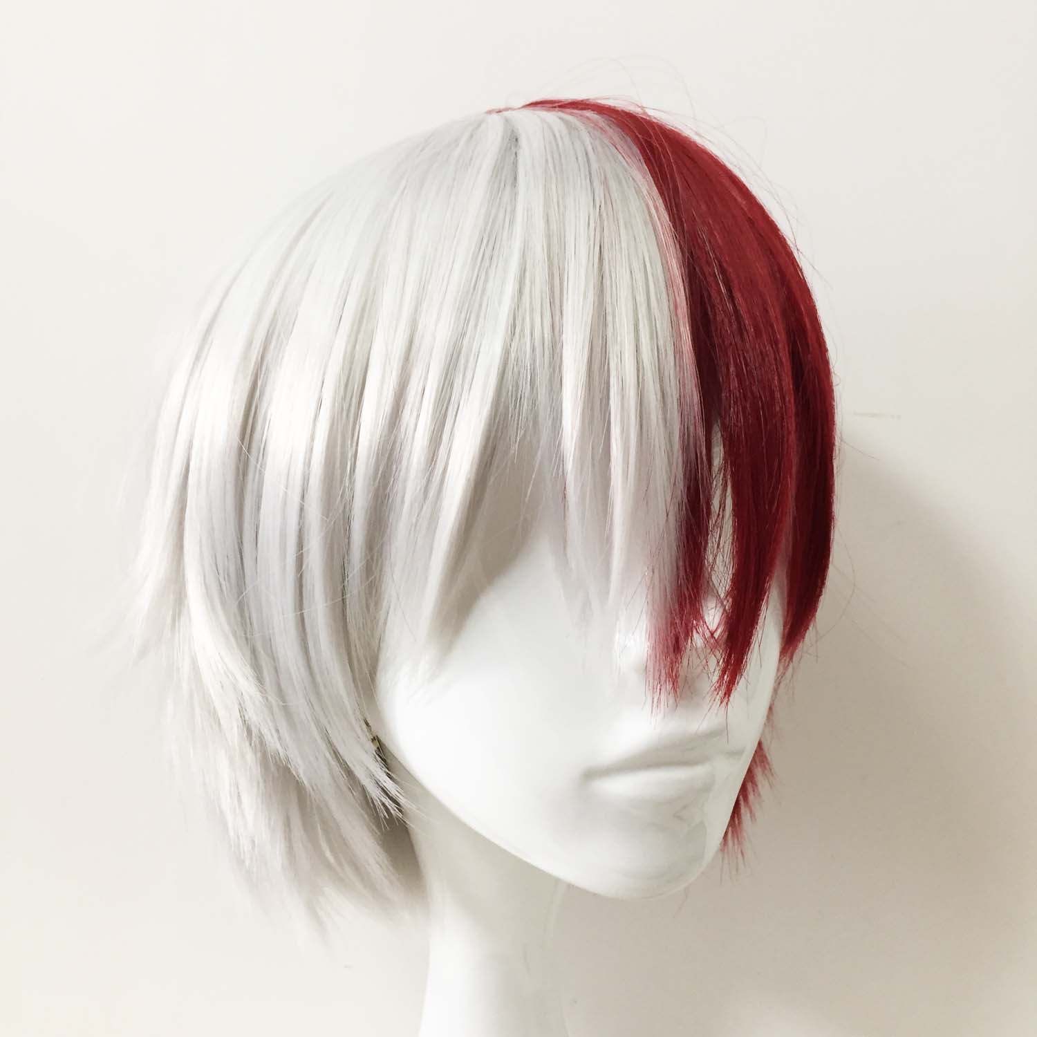 nevermindyrhead Men White Red Split Color Short Straight Fringe Bangs Cosplay Wig