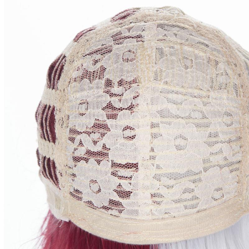 nevermindyrhead Men White Red Split Color Short Straight Fringe Bangs Cosplay Wig