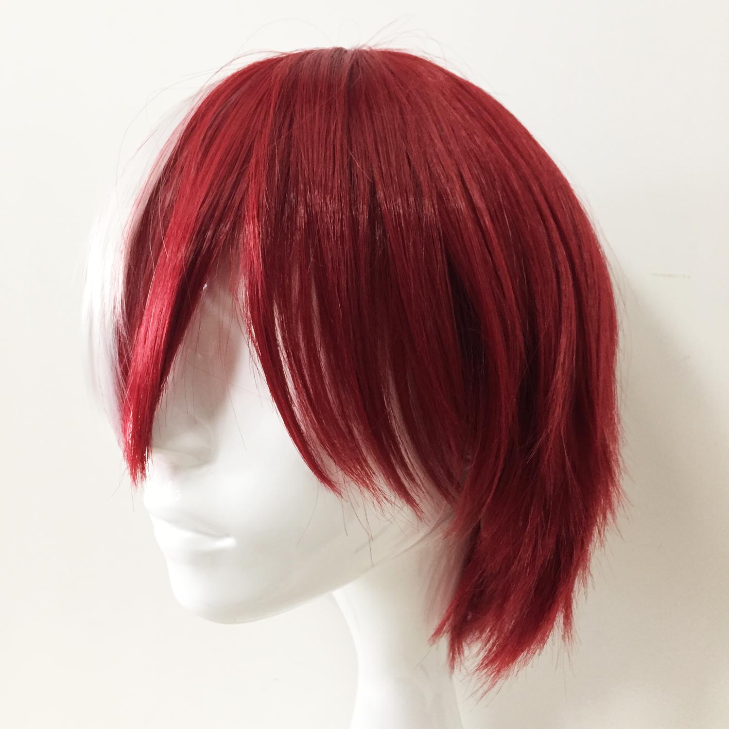 nevermindyrhead Men White Red Split Color Short Straight Fringe Bangs Cosplay Wig