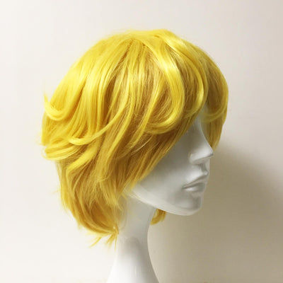 Men Yellow Short Straight Fringe Bangs Natural Curls Cosplay Wig