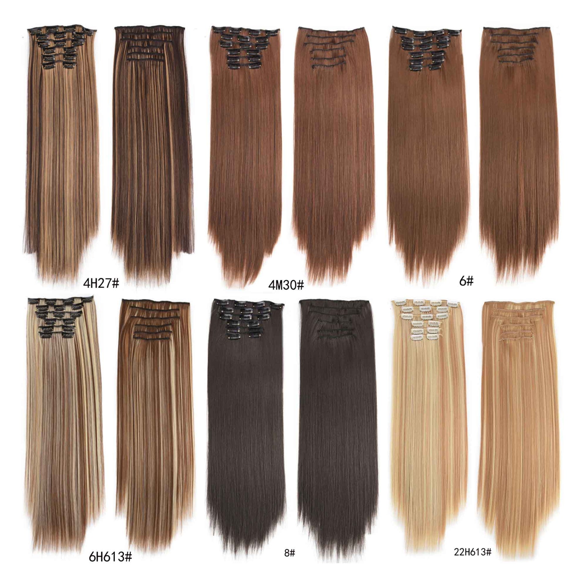 nevermindyrhead Women 24 Inches Long Straight Full Head 6 Separate Pieces Clip In Synthetic Hair Extensions