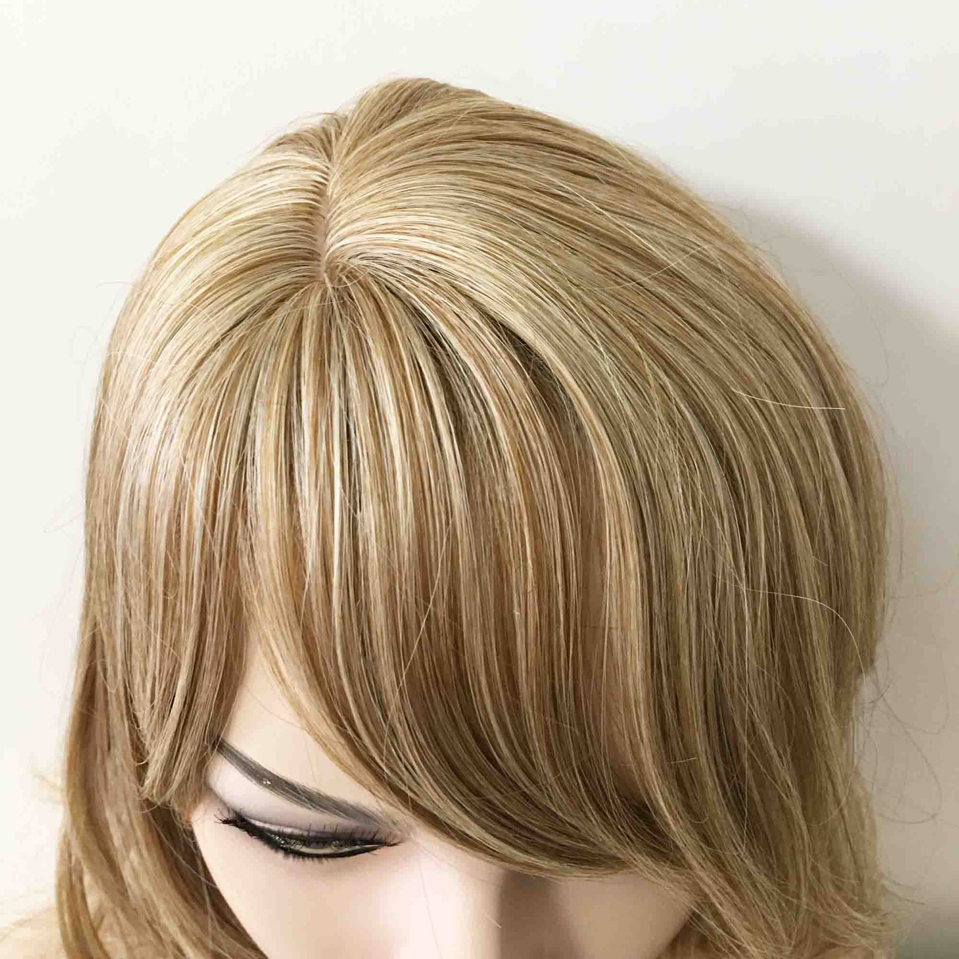 nevermindyrhead Women Ash Blonde Long Curly Side Part Fringe Bangs Layered Wig