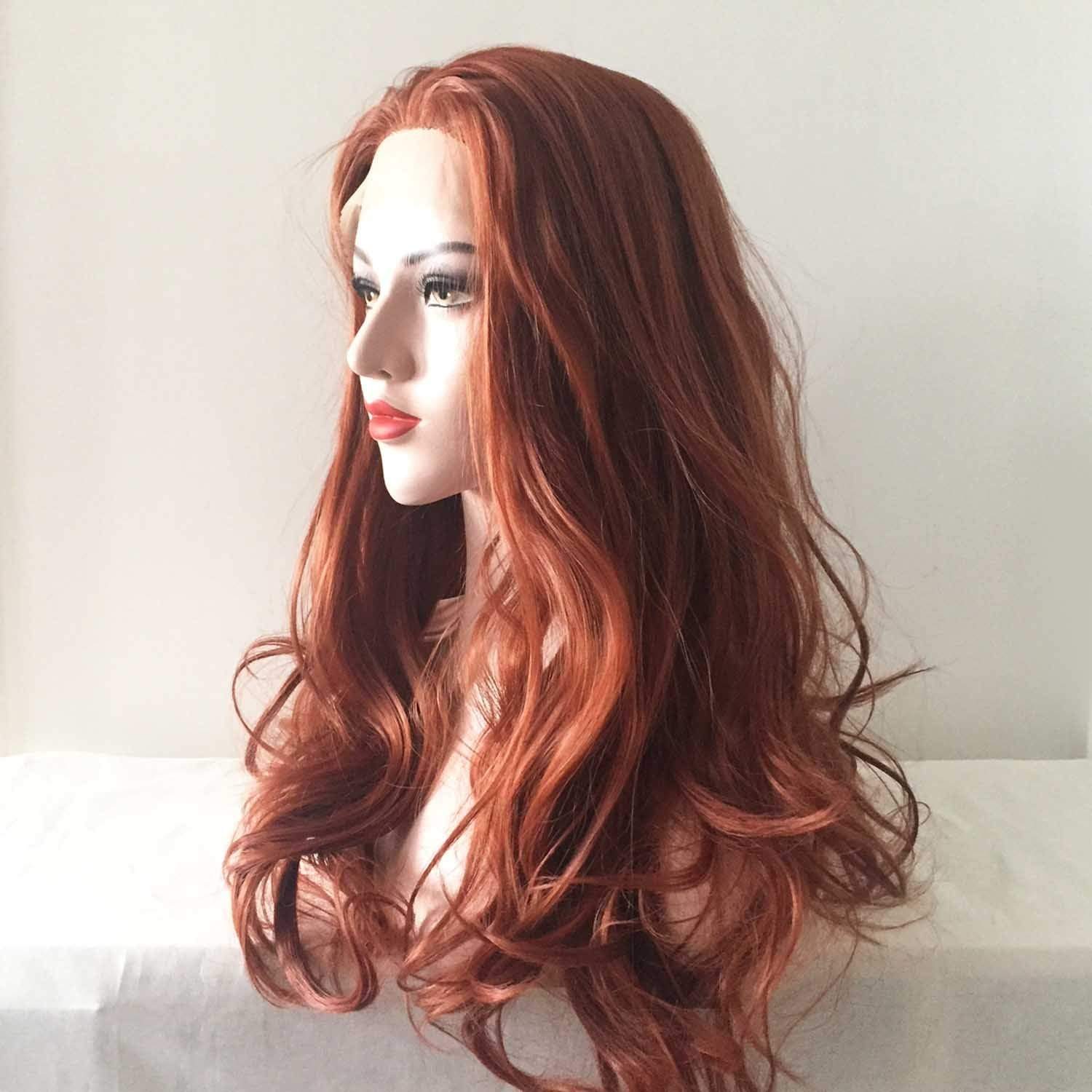 nevermindyrhead Women Auburn Ginger Red Lace Front Long Curly Free Part Wig