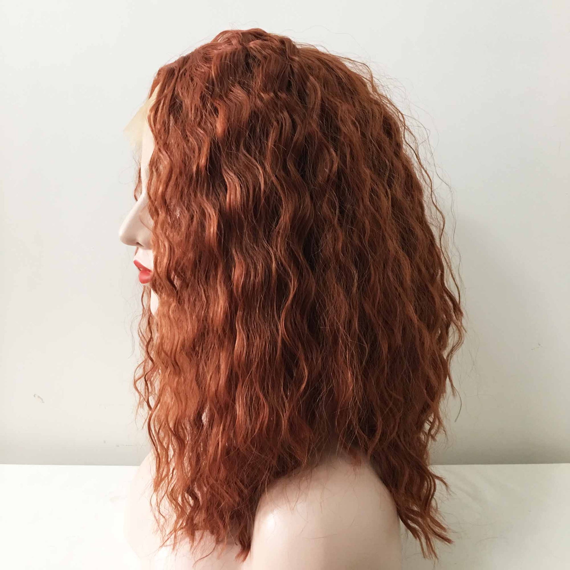 nevermindyrhead Women Auburn Brown Lace Front Middle Part Messy Curly Thick Hair Wig