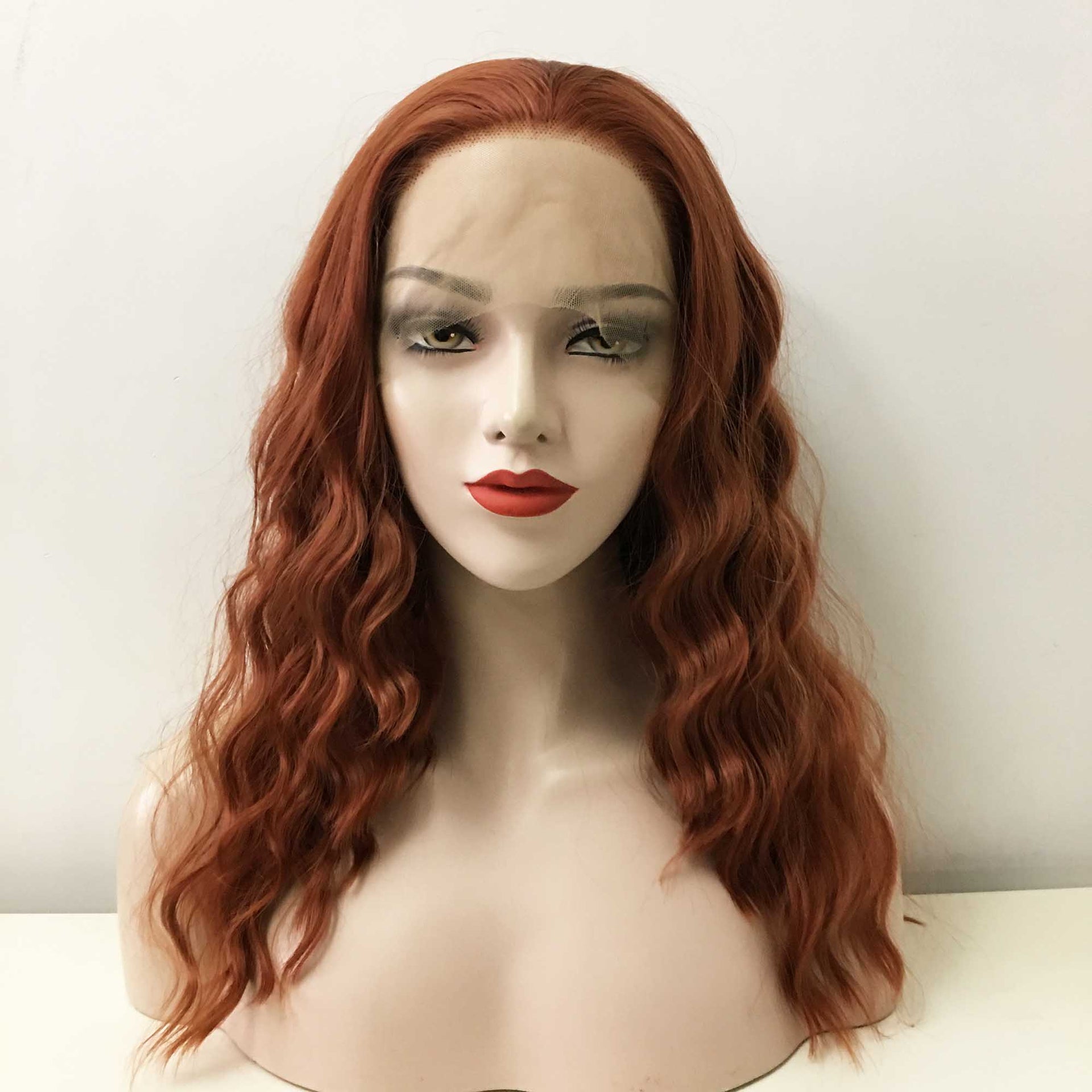 nevermindyrhead Women Auburn Ginger Red Lace Front Long Curly Free Part Wig
