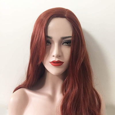 Women Auburn Red Brown Long Wavy Side Part Layered Wig