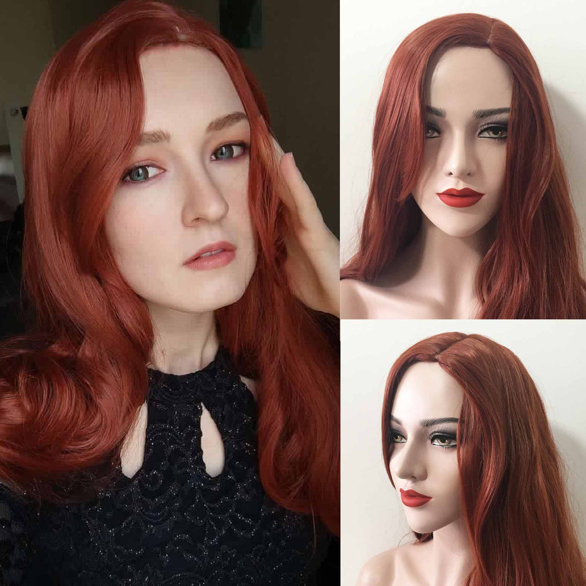 Light Auburn Layered Wig with Subtle Dark Ends ENTRANCED STYLES 26 Inch Auburn Wig with Bangs | Long  main image 2