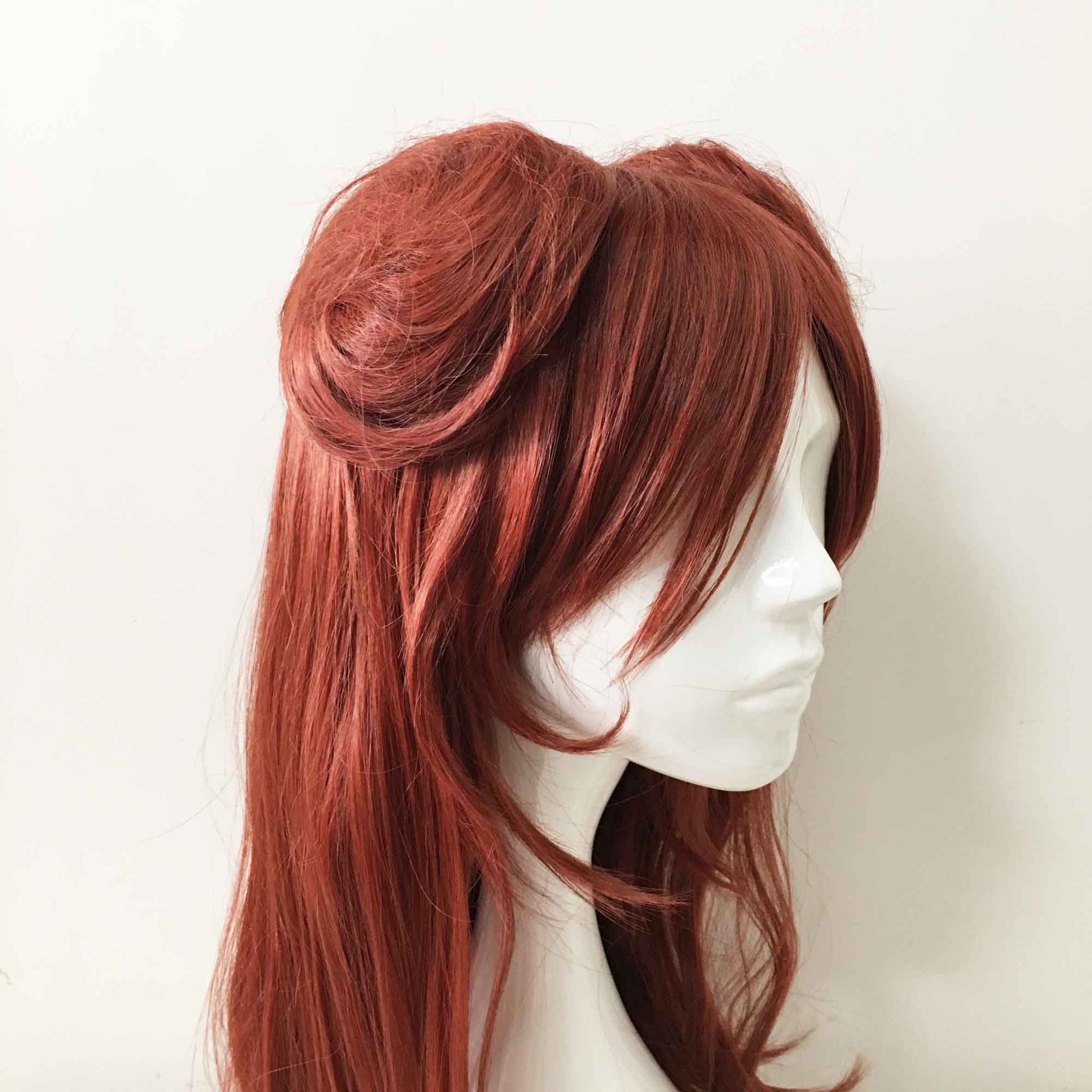 nevermindyrhead Women Auburn Red Long Straight Detachable Buns Fringe Bangs Cosplay Wig