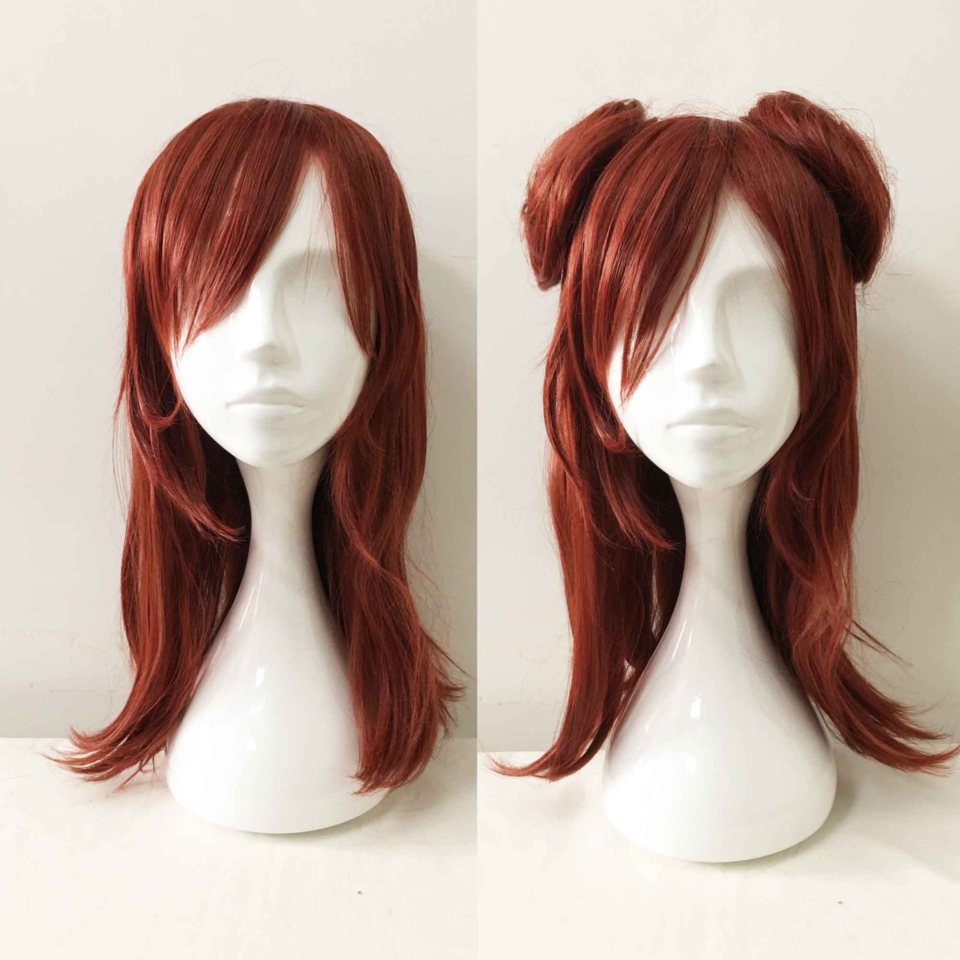 nevermindyrhead Women Auburn Red Long Straight Detachable Buns Fringe Bangs Cosplay Wig