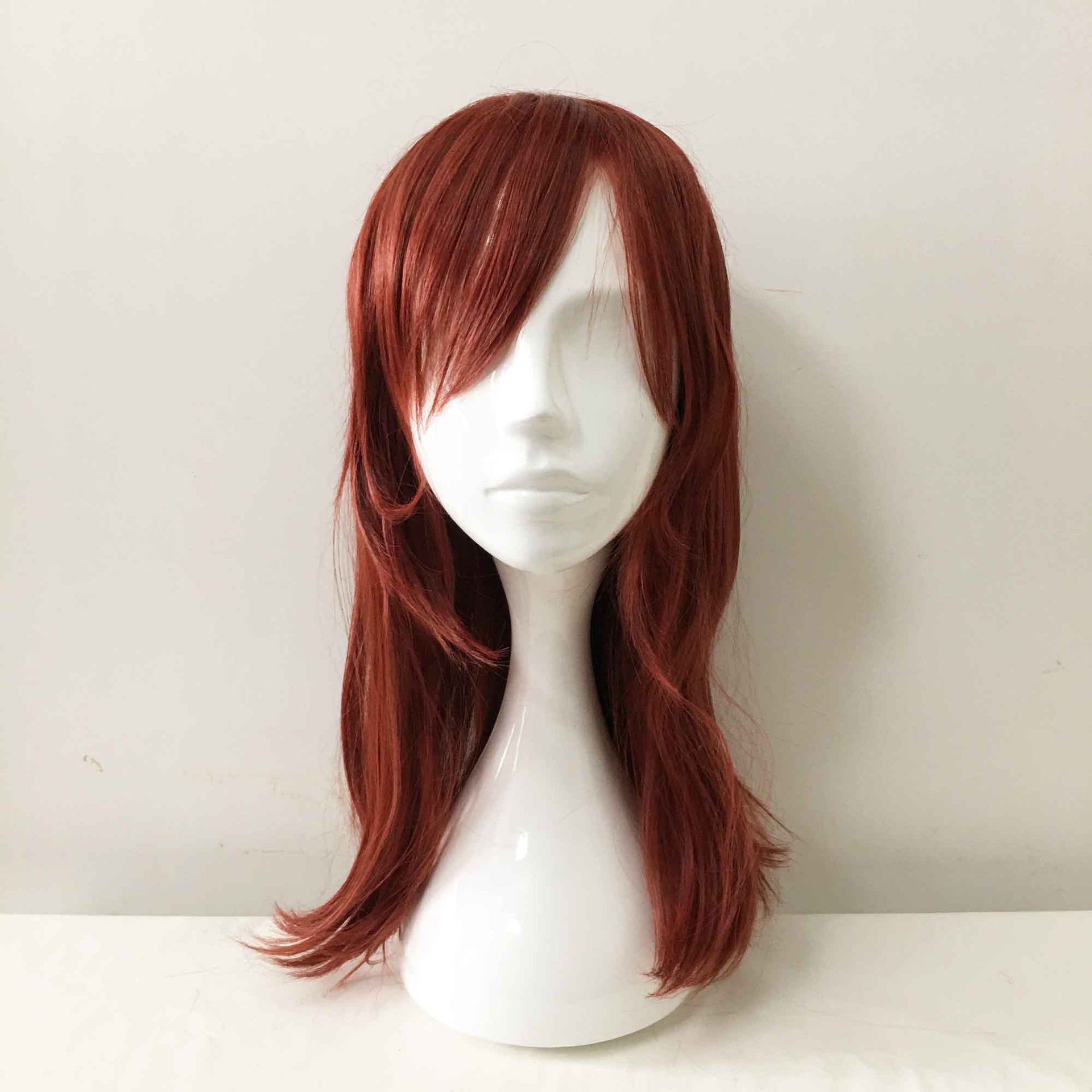 nevermindyrhead Women Auburn Red Long Straight Detachable Buns Fringe Bangs Cosplay Wig