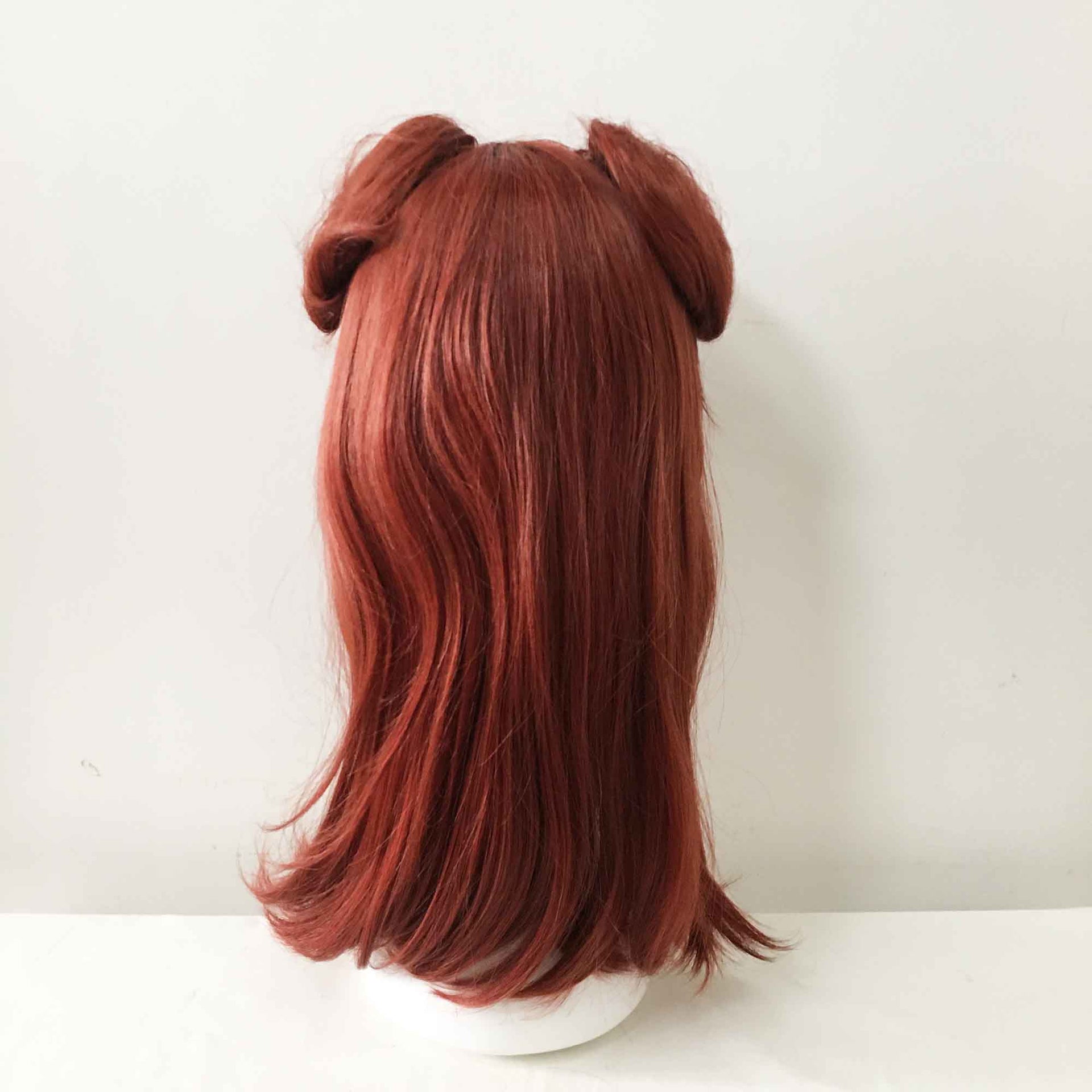 nevermindyrhead Women Auburn Red Long Straight Detachable Buns Fringe Bangs Cosplay Wig