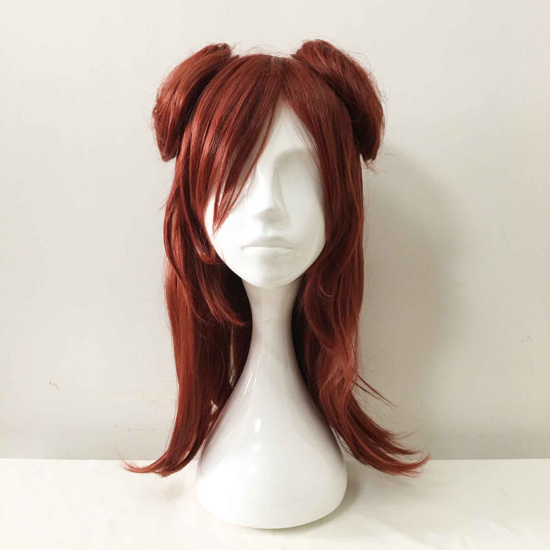 nevermindyrhead Women Auburn Red Long Straight Detachable Buns Fringe Bangs Cosplay Wig