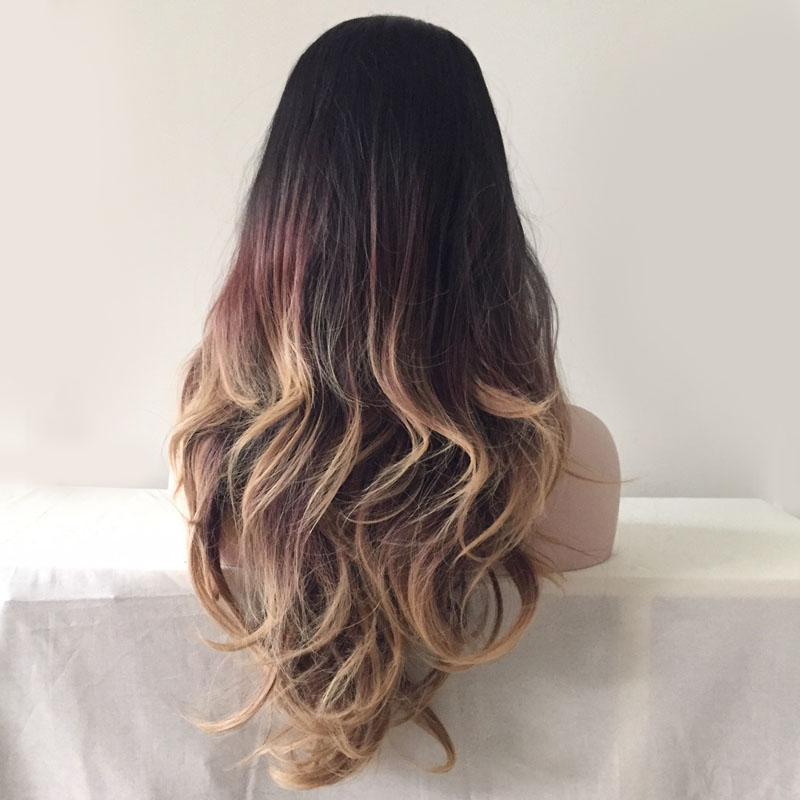 nevermindyrhead Women Black Brown Ombre Lace Front Long Wavy Middle Part Wig