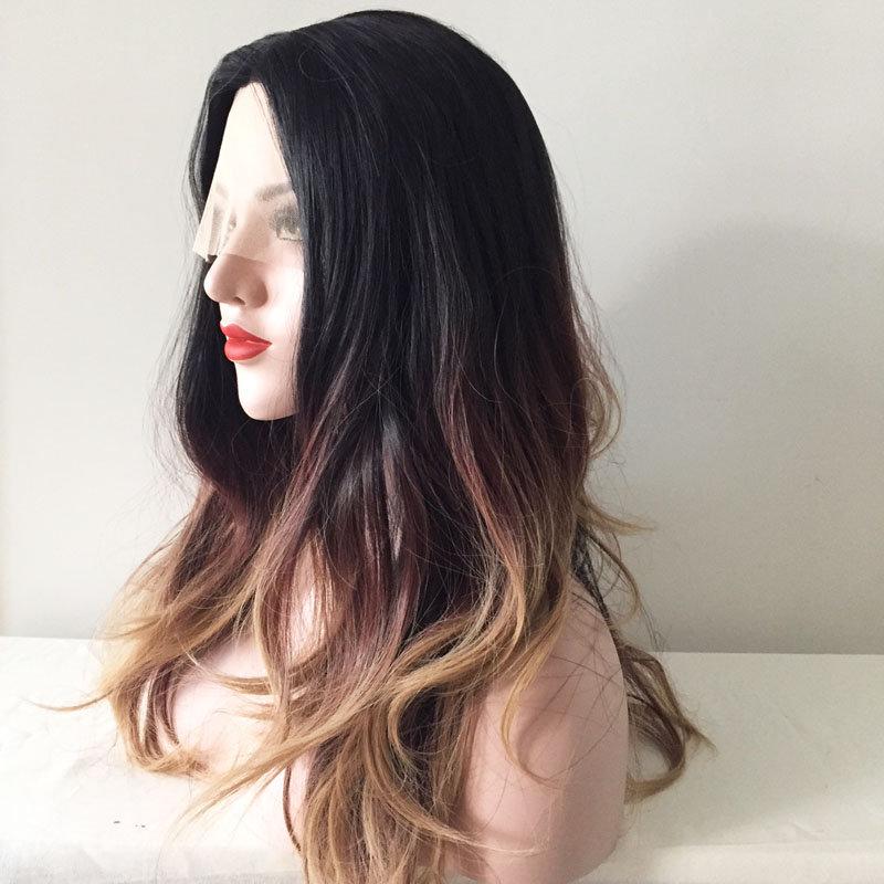 nevermindyrhead Women Black Brown Ombre Lace Front Long Wavy Middle Part Wig