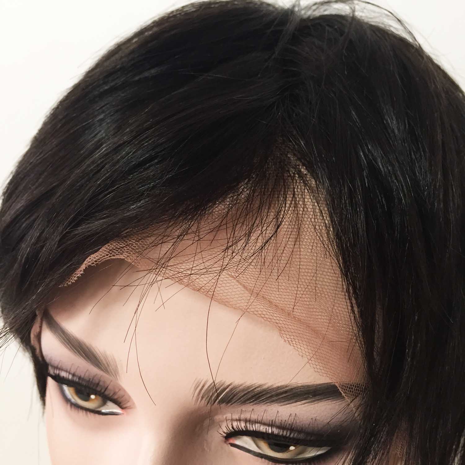 nevermindyrhead Women Black Human Hair Full Lace Short Straight Fringe Bangs Wig