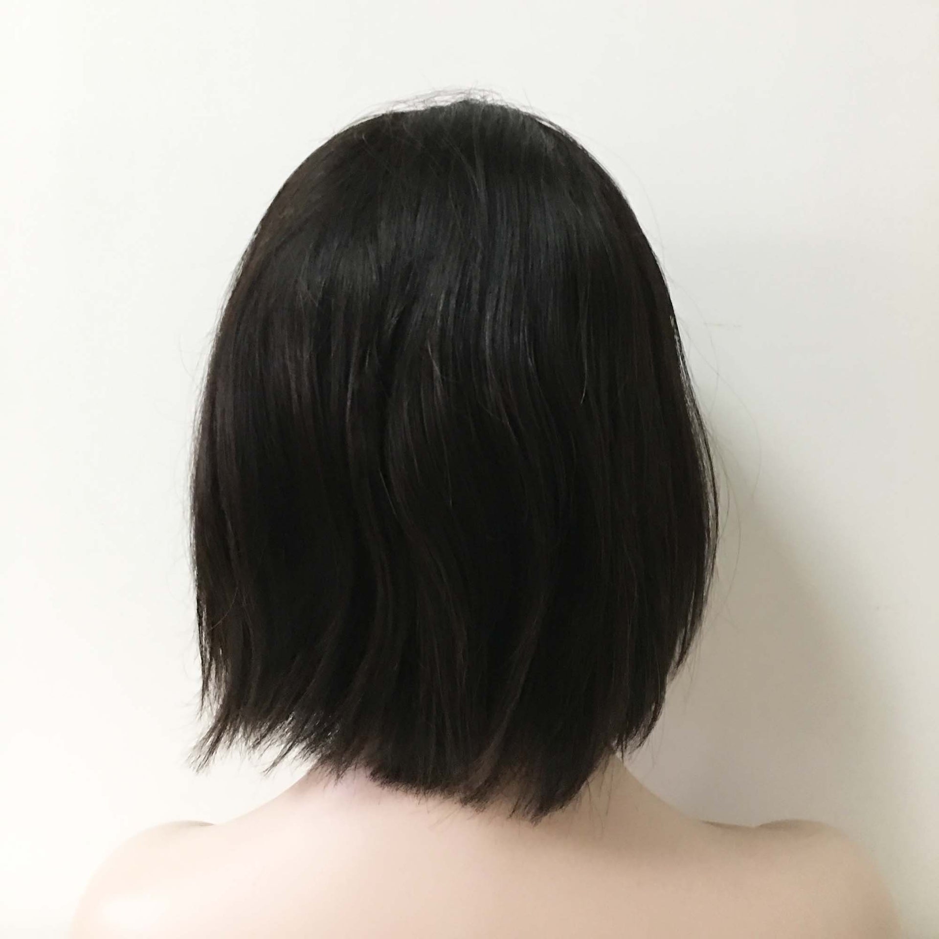 nevermindyrhead Women Black Human Hair Lace Front Short Straight Fringe Bangs Wig