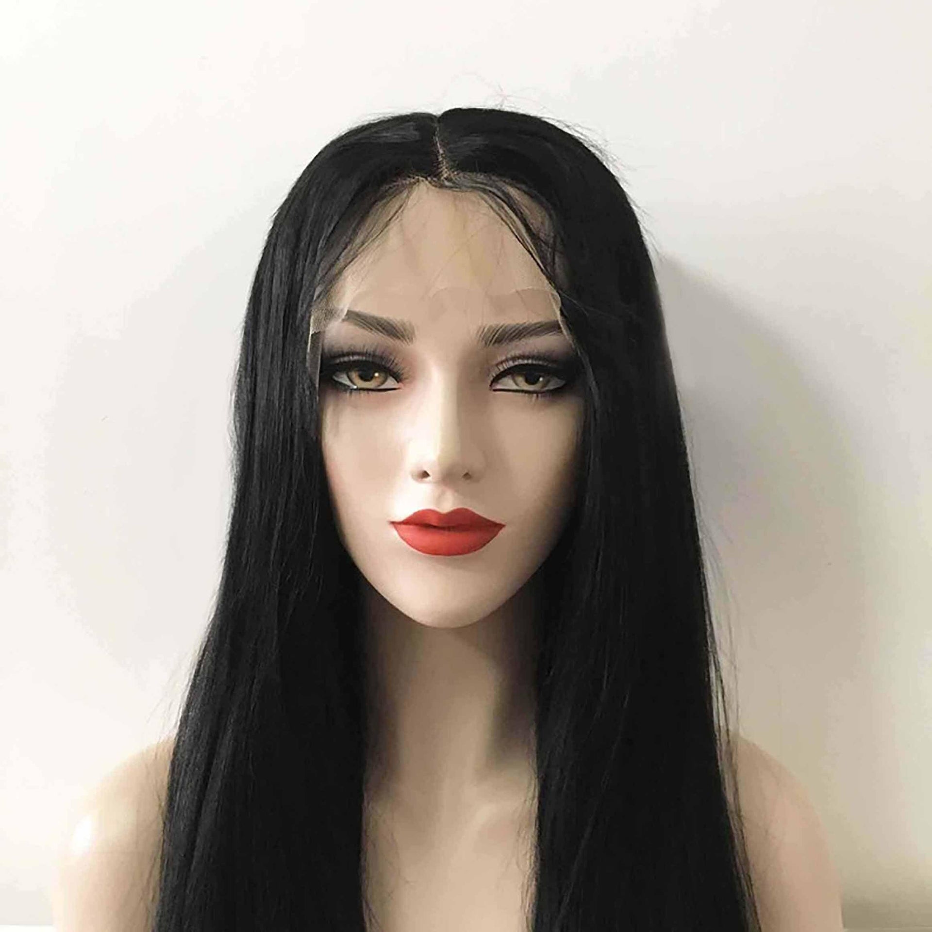 nevermindyrhead Women Black Lace Front Long Straight Pre-plucked Middle Part Wig