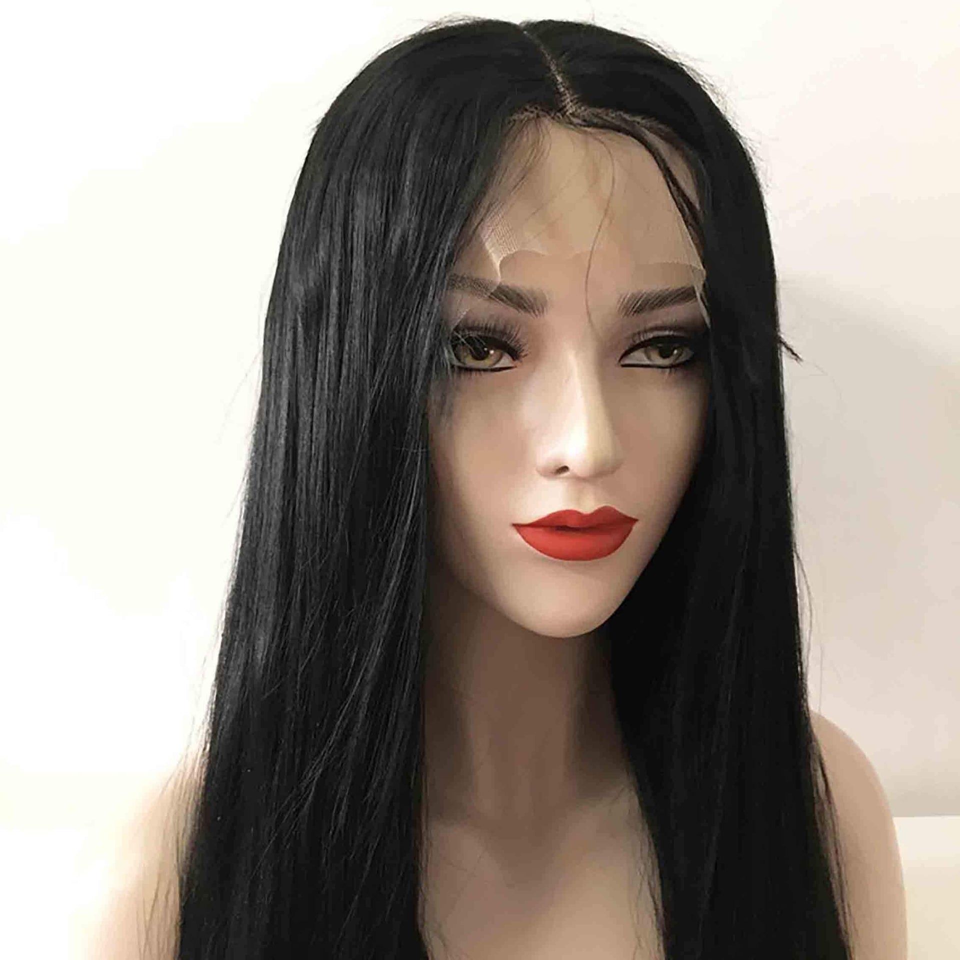 nevermindyrhead Women Black Lace Front Long Straight Pre-plucked Middle Part Wig
