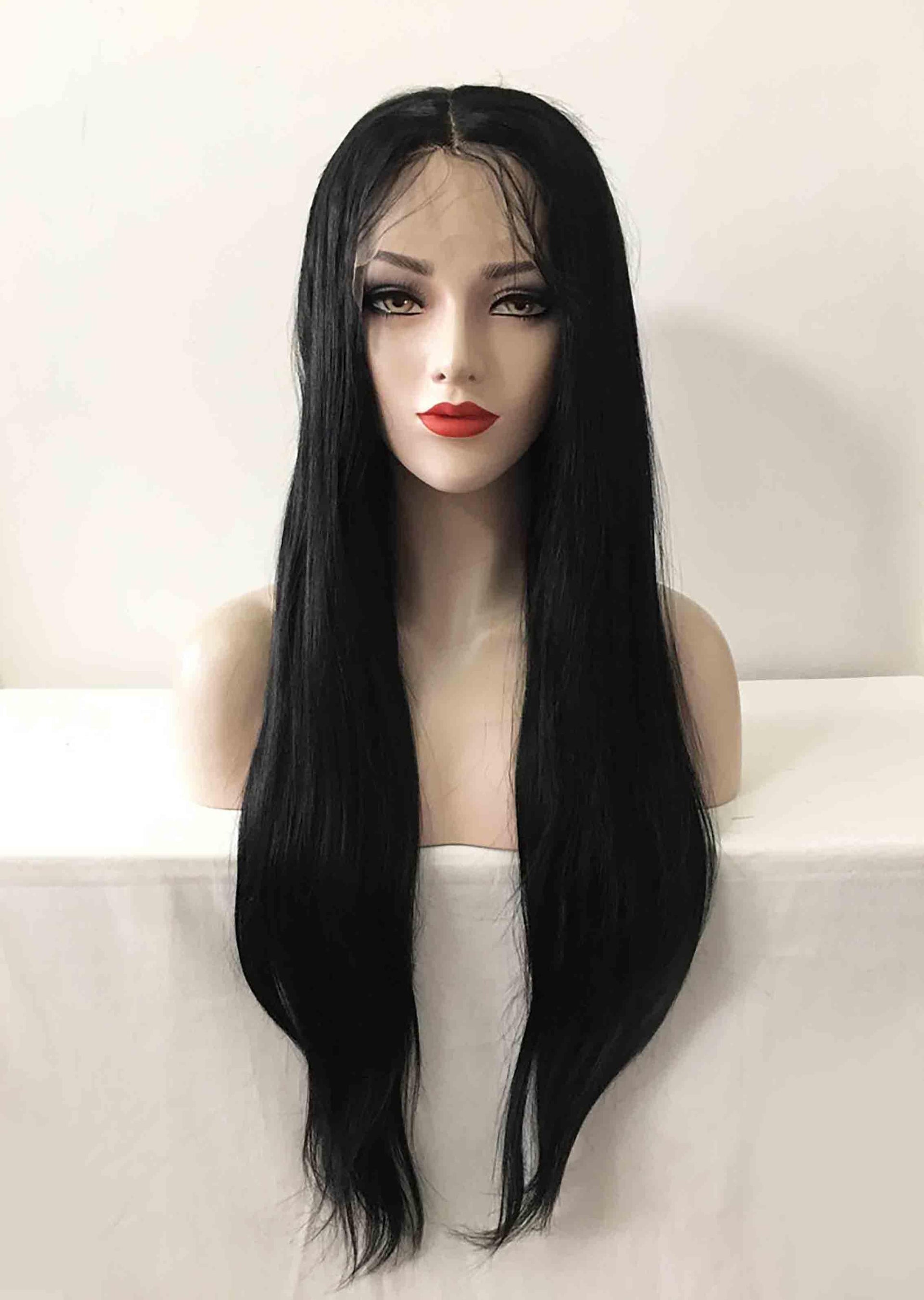 nevermindyrhead Women Black Lace Front Long Straight Pre-plucked Middle Part Wig