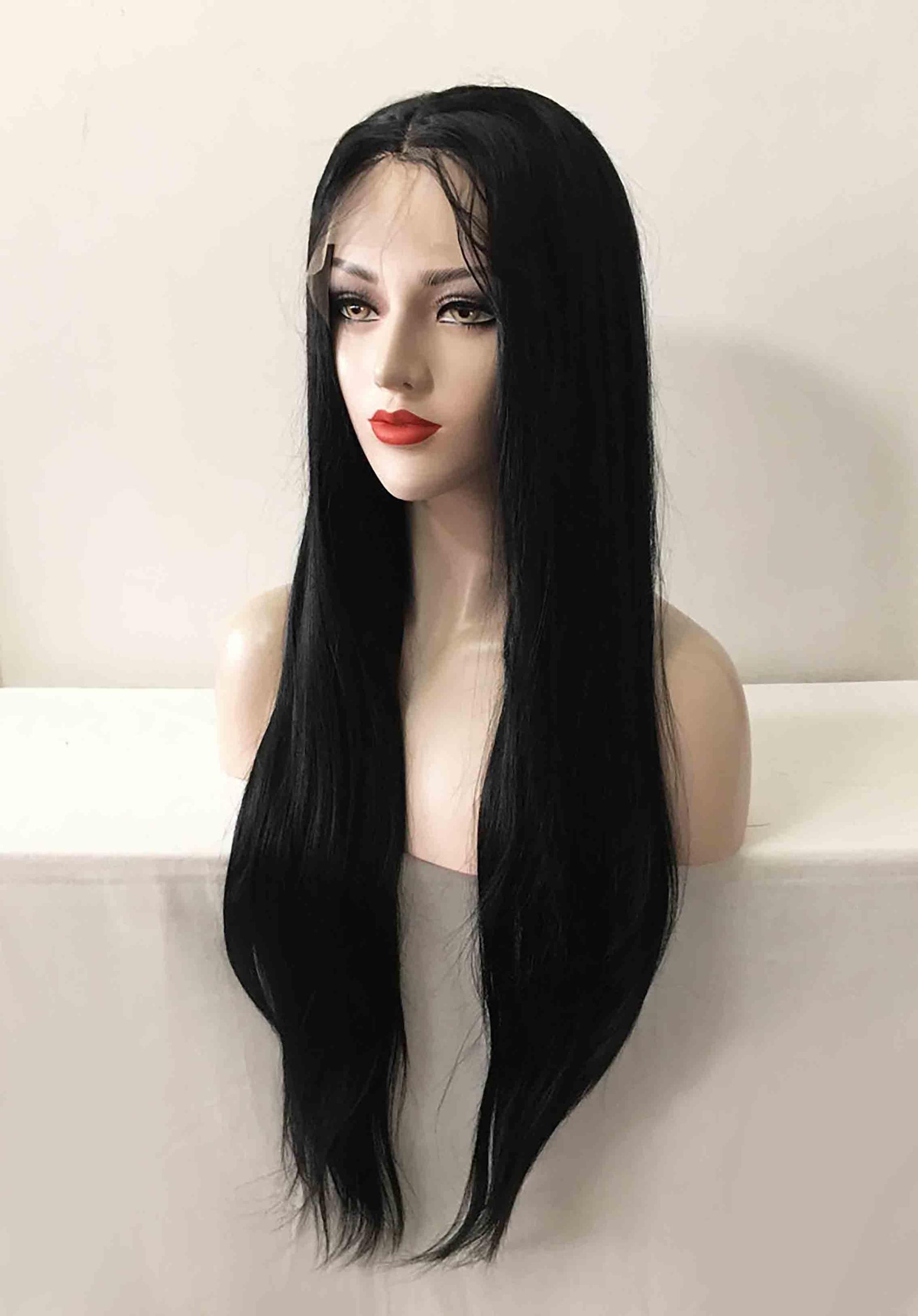nevermindyrhead Women Black Lace Front Long Straight Pre-plucked Middle Part Wig