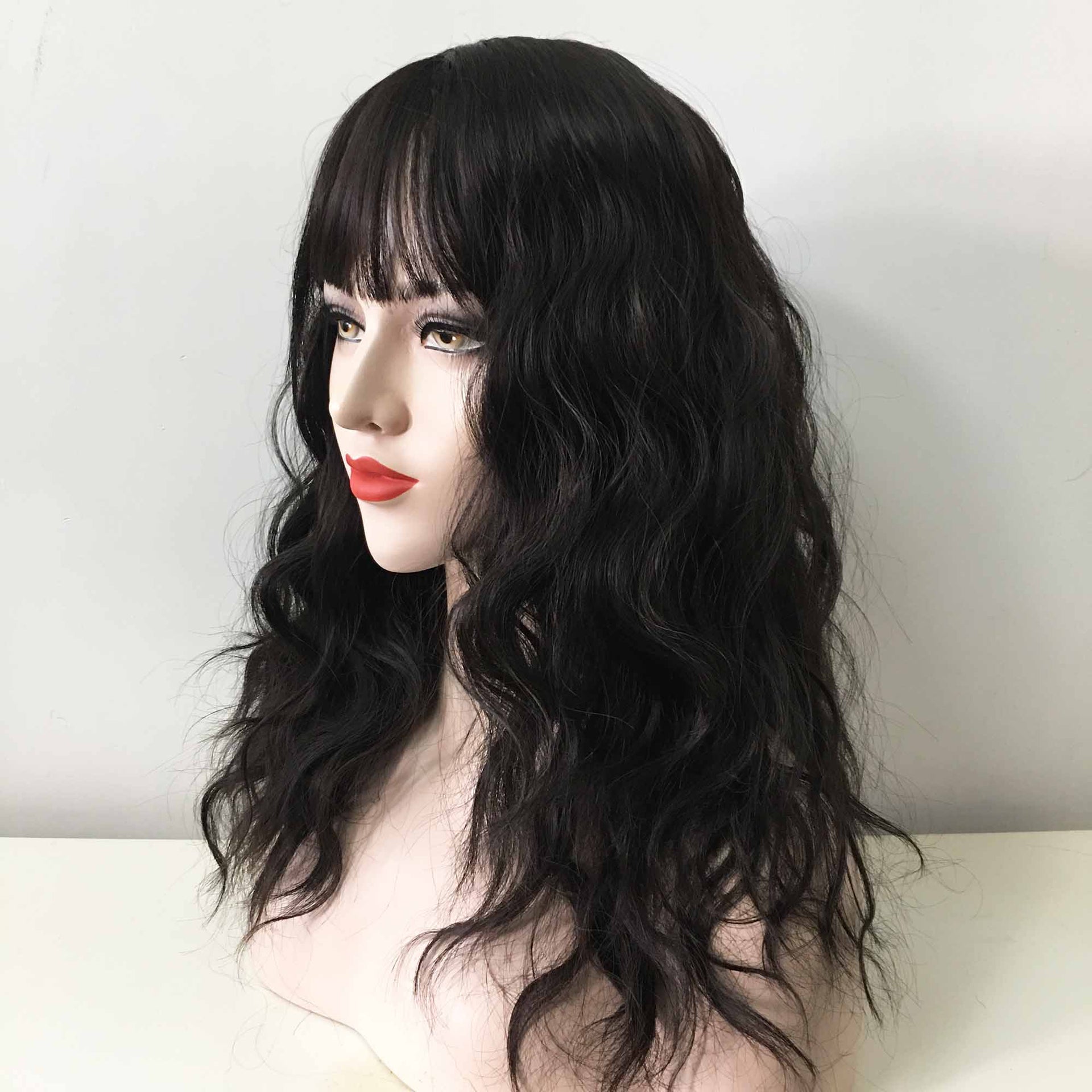 nevermindyrhead Women Black Long Curly Fringe Bangs Choppy Wig