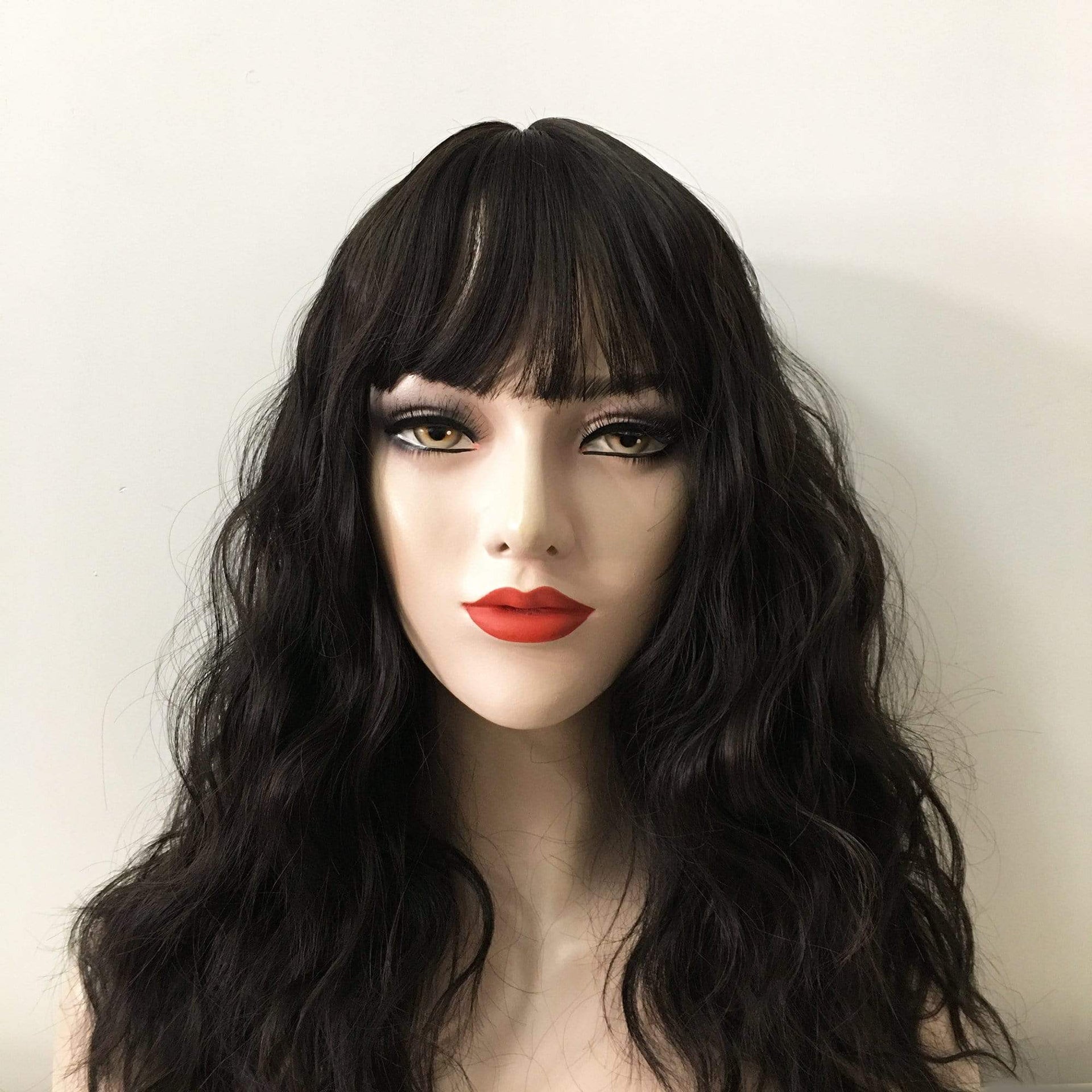 nevermindyrhead Women Black Long Curly Fringe Bangs Choppy Wig