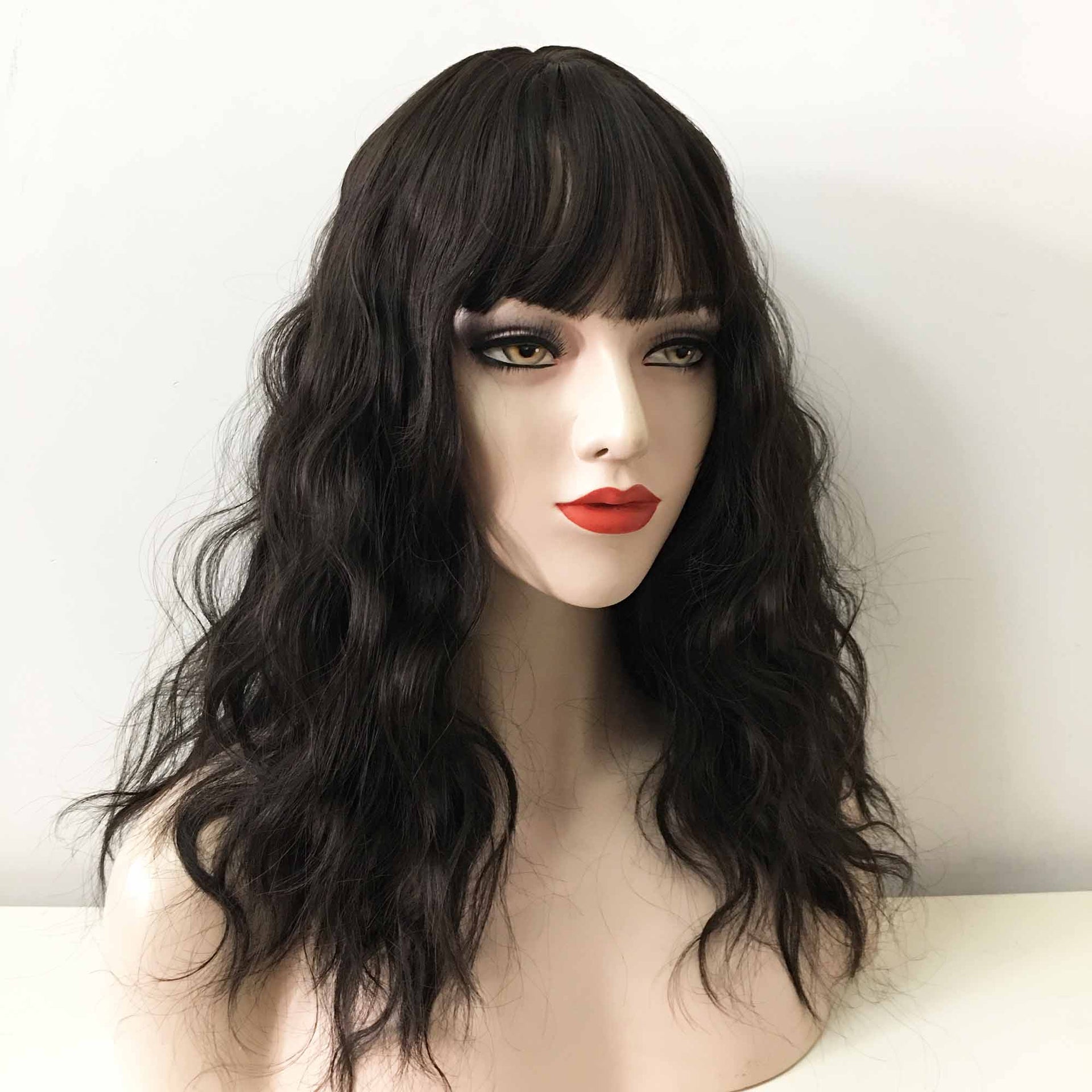 nevermindyrhead Women Black Long Curly Fringe Bangs Choppy Wig
