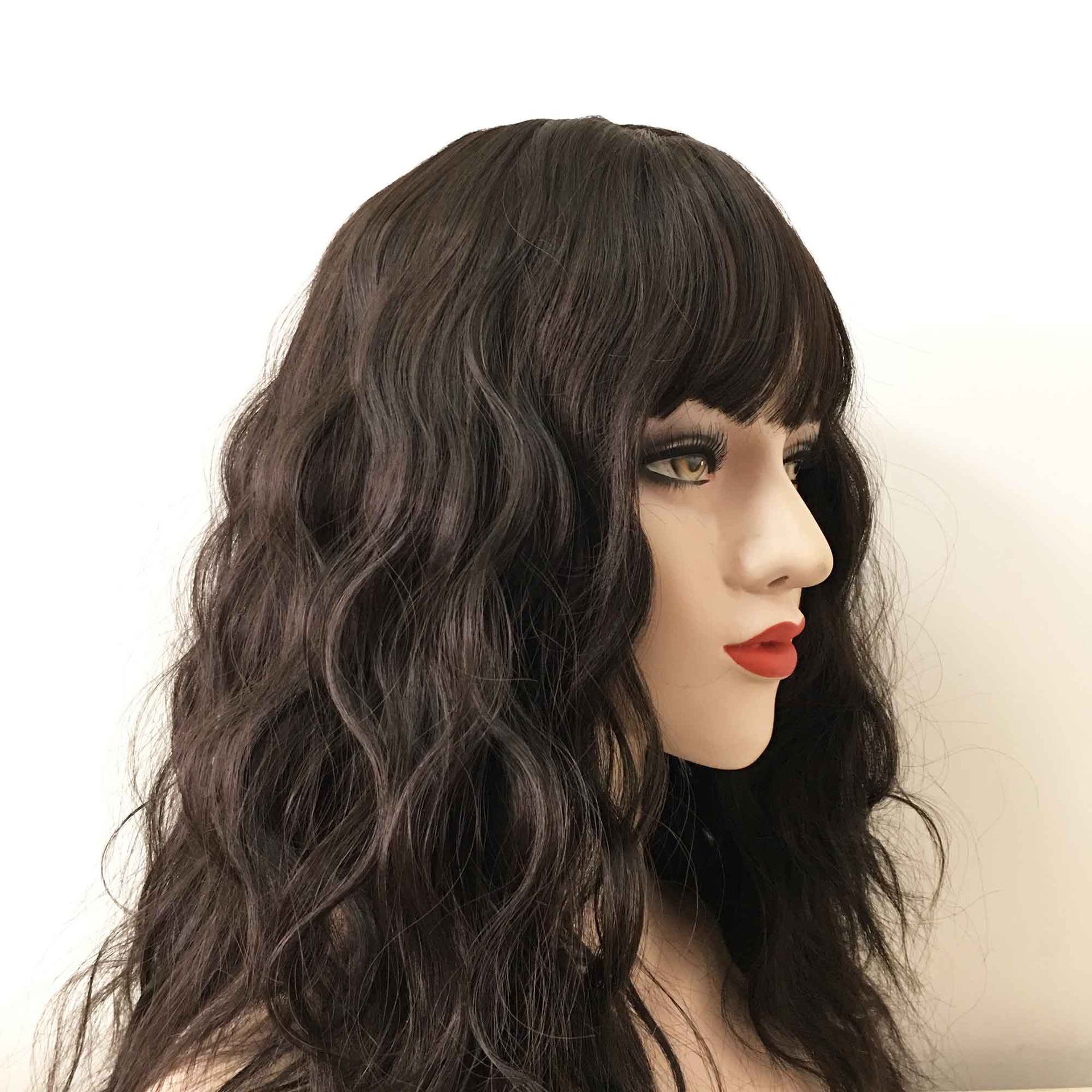nevermindyrhead Women Black Long Curly Fringe Bangs Choppy Wig