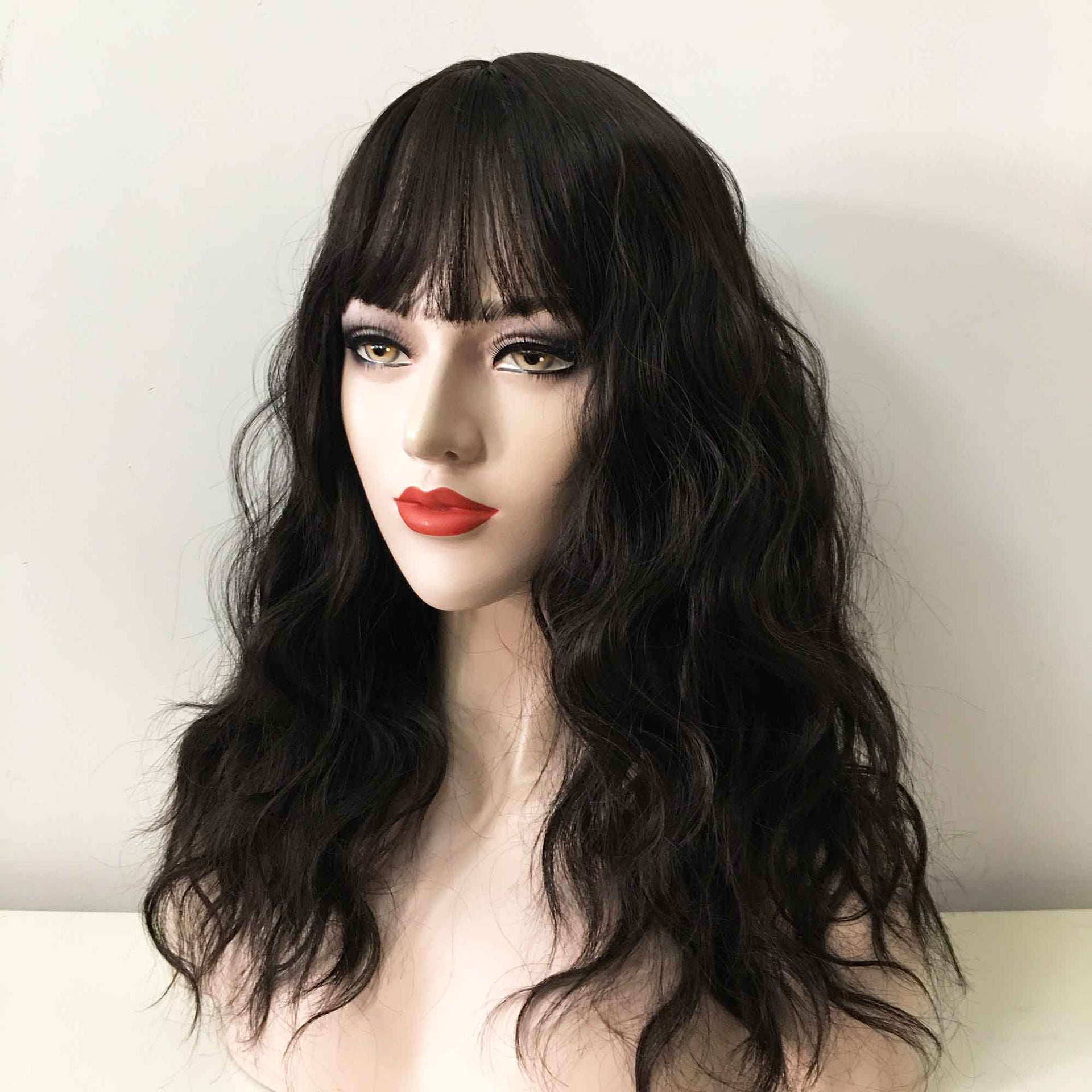 nevermindyrhead Women Black Long Curly Fringe Bangs Choppy Wig
