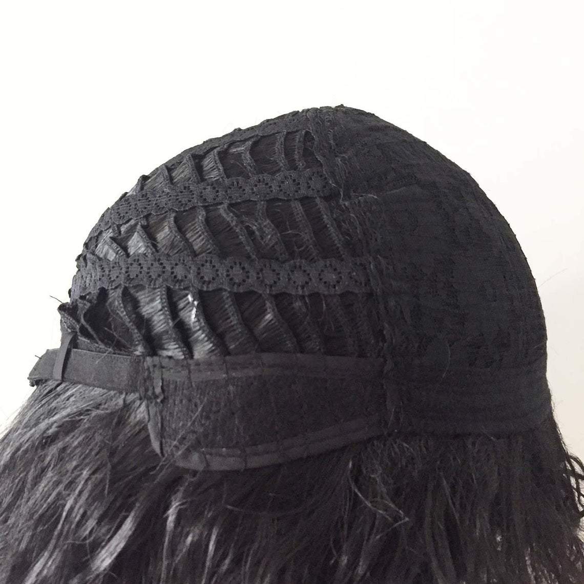 nevermindyrhead Women Black Long Curly Frizzy Fringe Bangs Punk Wig