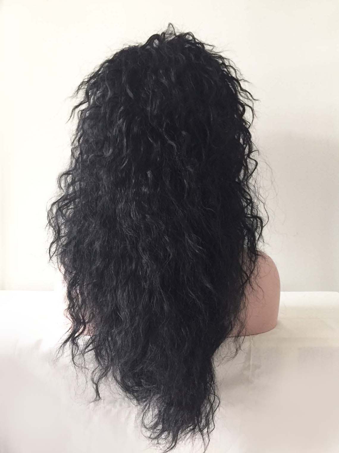 nevermindyrhead Women Black Long Curly Frizzy Fringe Bangs Punk Wig