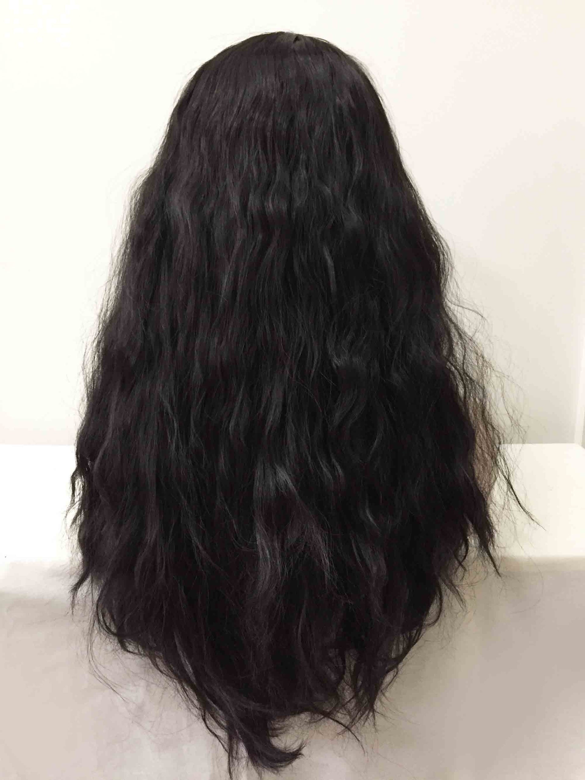 nevermindyrhead Women Black Long Curly Frizzy Fringe Bangs Thick Wig