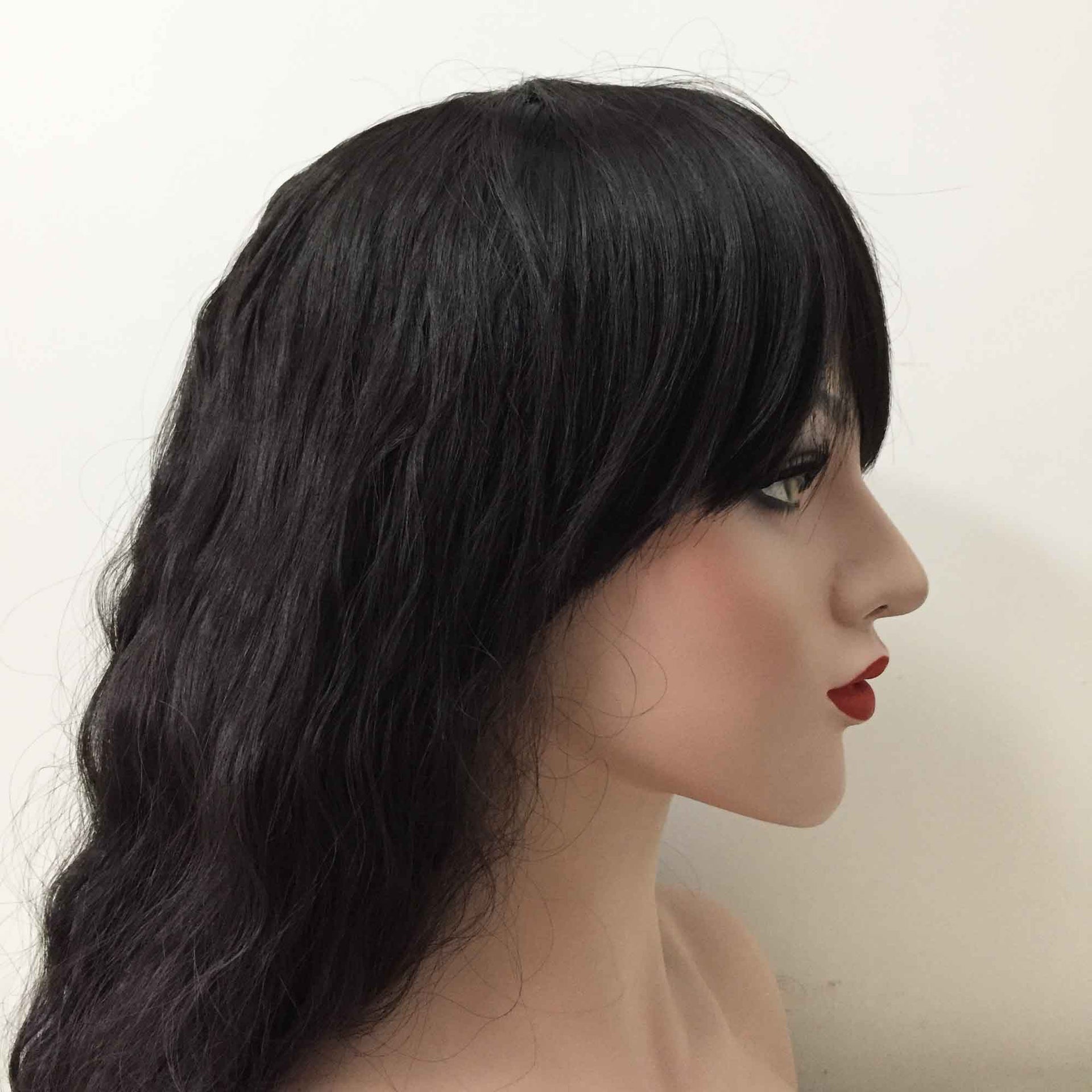 nevermindyrhead Women Black Long Curly Frizzy Fringe Bangs Thick Wig