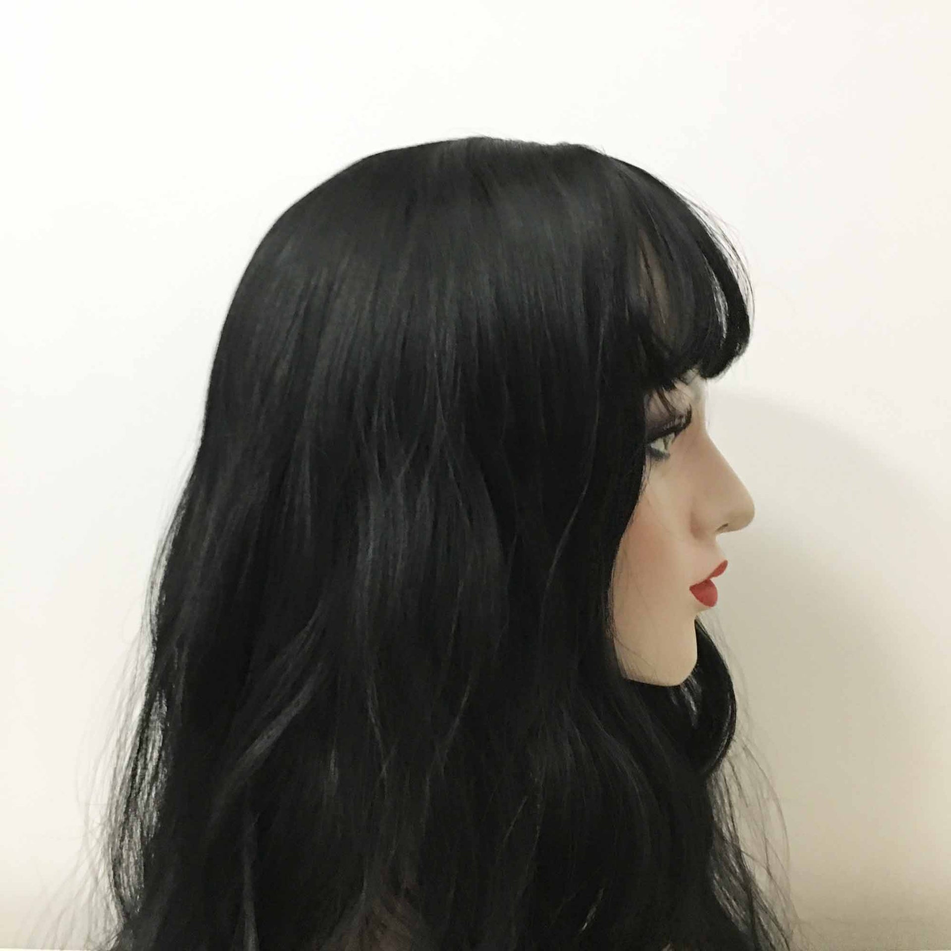 nevermindyrhead Women Black Long Natural Wavy Wispy Fringe Bangs Wig