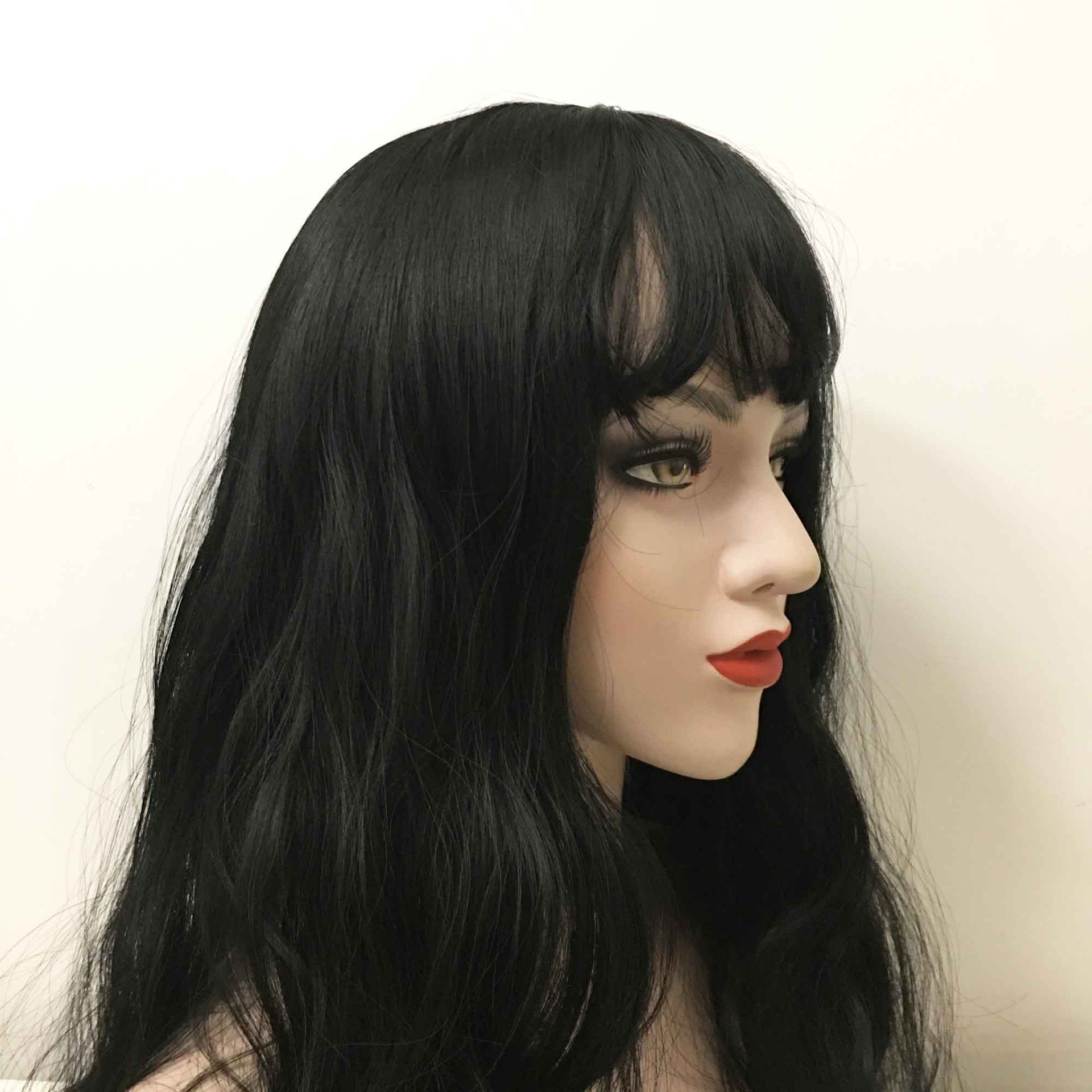 nevermindyrhead Women Black Long Natural Wavy Wispy Fringe Bangs Wig
