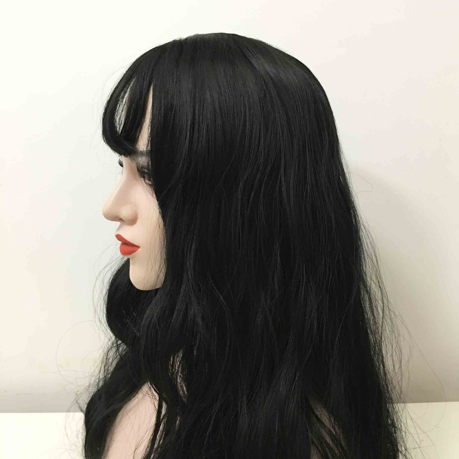 nevermindyrhead Women Black Long Natural Wavy Wispy Fringe Bangs Wig