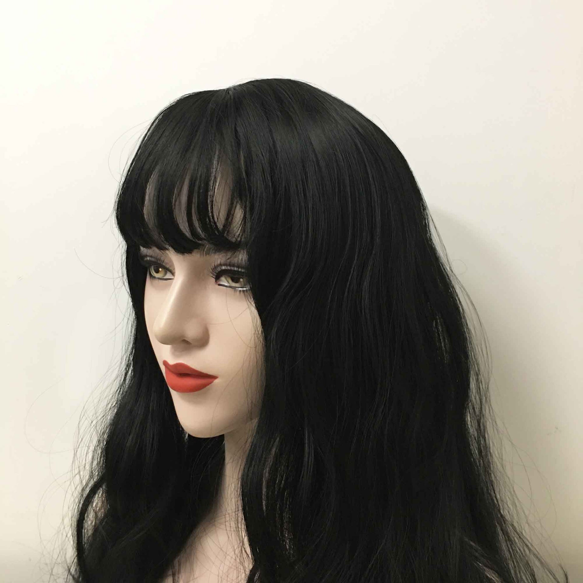nevermindyrhead Women Black Long Natural Wavy Wispy Fringe Bangs Wig