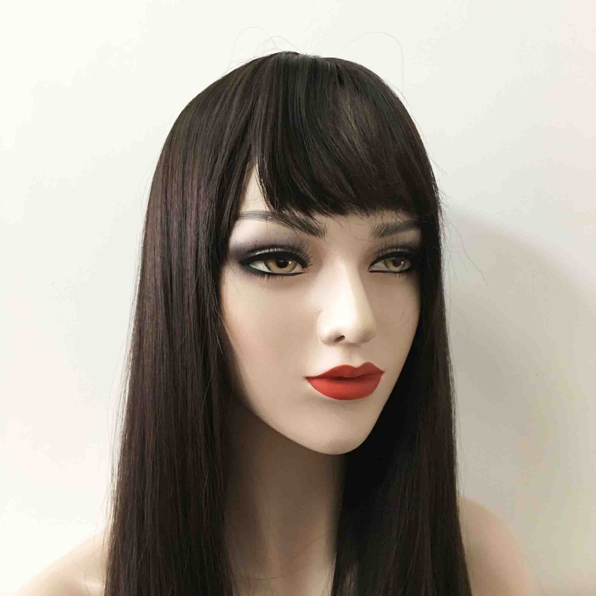 nevermindyrhead Women Black Long Straight Fringe Bangs Blunt Cut Wig