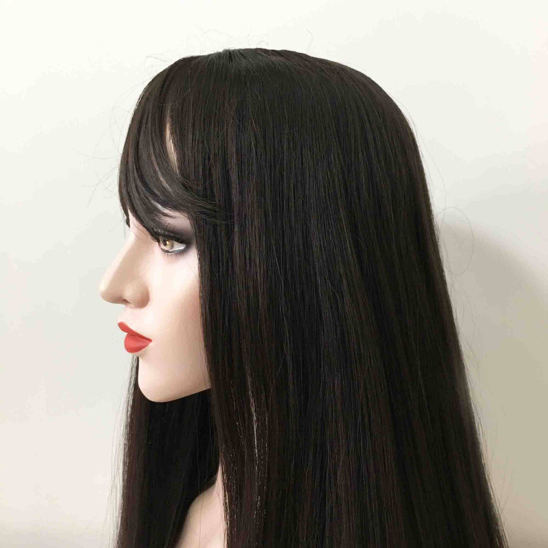 nevermindyrhead Women Black Long Straight Fringe Bangs Wig