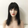 Women Black Medium Length Straight Blunt Cut Fringe Bangs Wig