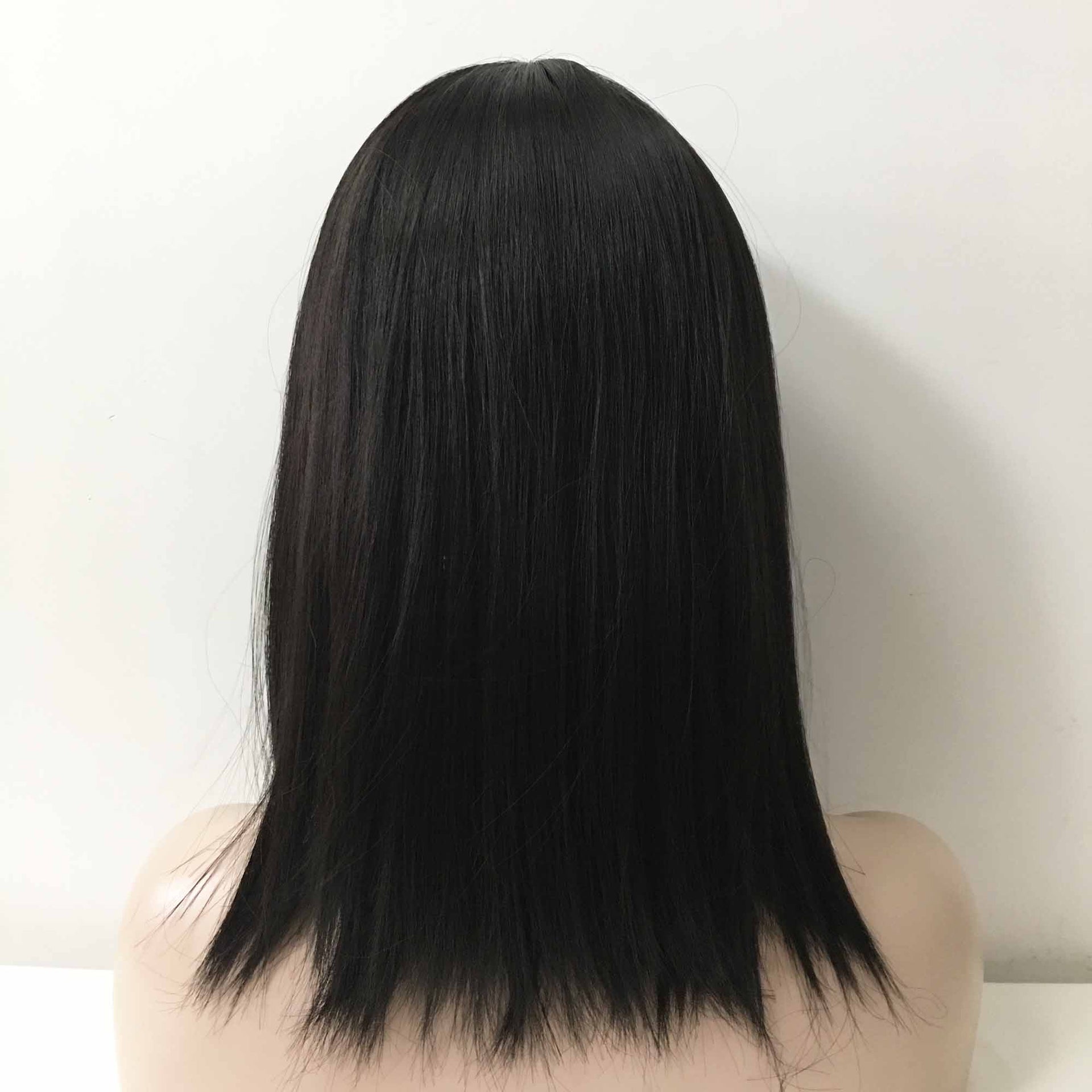 nevermindyrhead Women Black Medium Length Straight Blunt Cut Fringe Bangs Wig