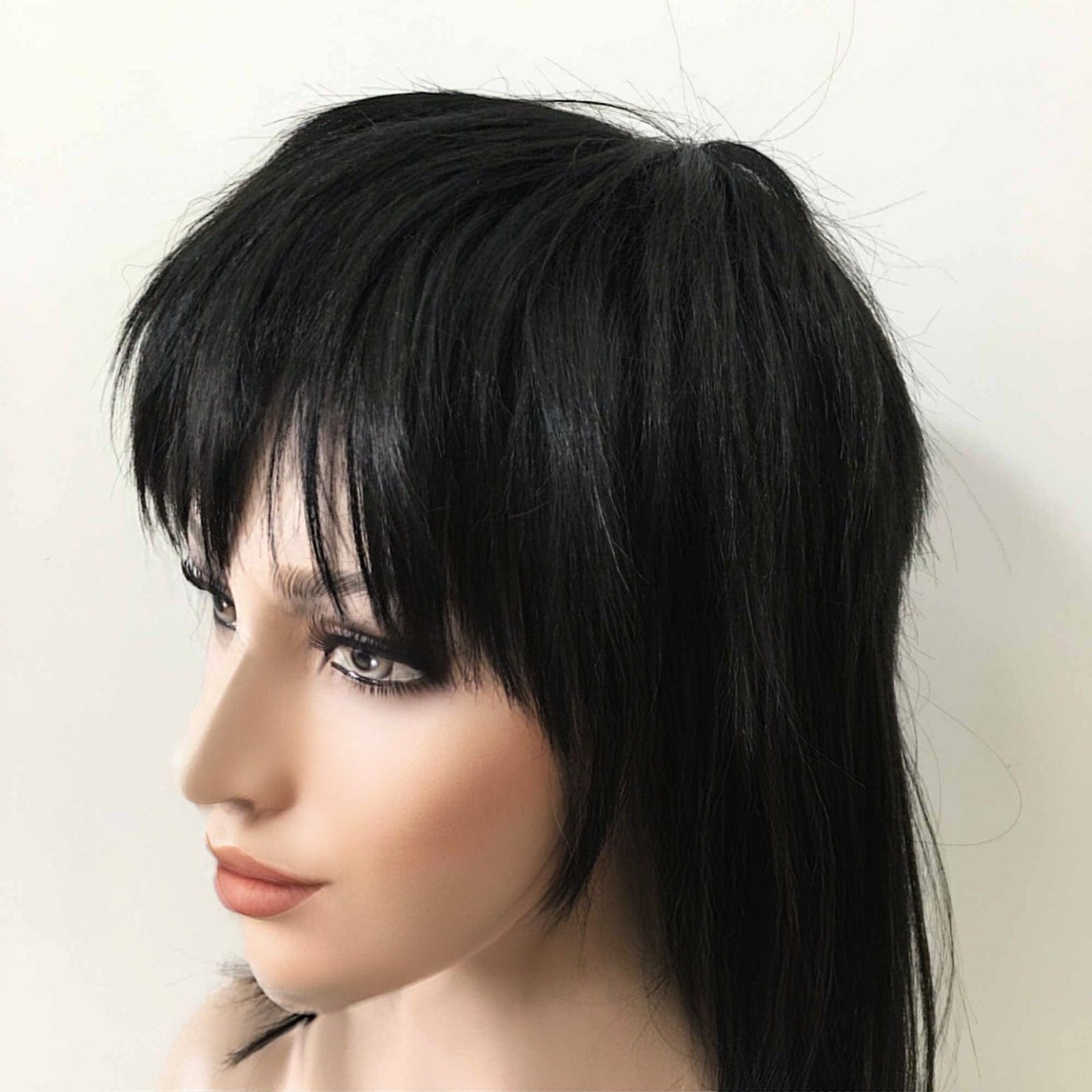 nevermindyrhead Women Black Medium-Length Straight Fringe Bangs Punk Mullet Cosplay Wig