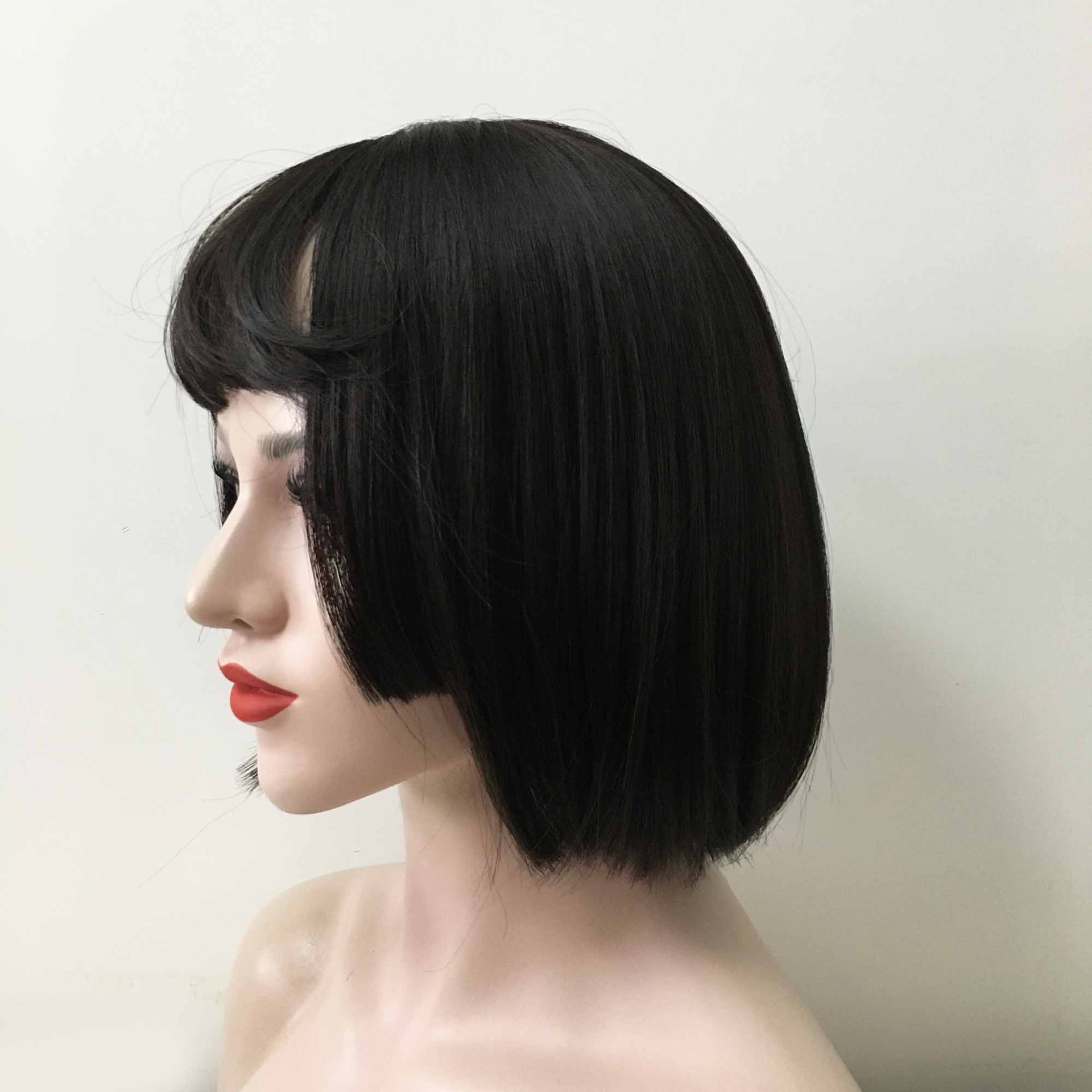 nevermindyrhead Women Black Short Straight Bob Fringe Bangs Layered Wig