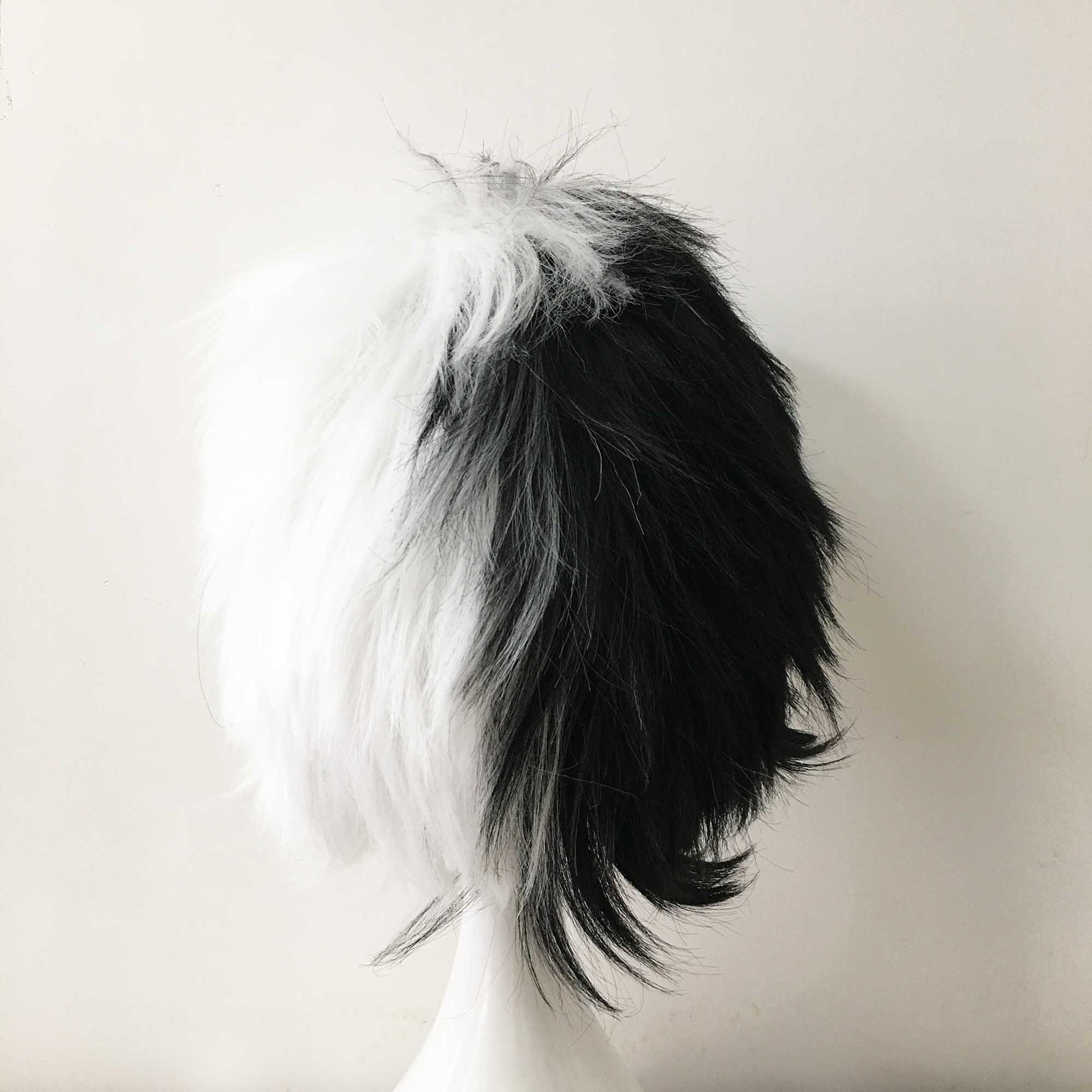 nevermindyrhead Women Black White Short Straight Slicked Back Layered Cosplay Wig
